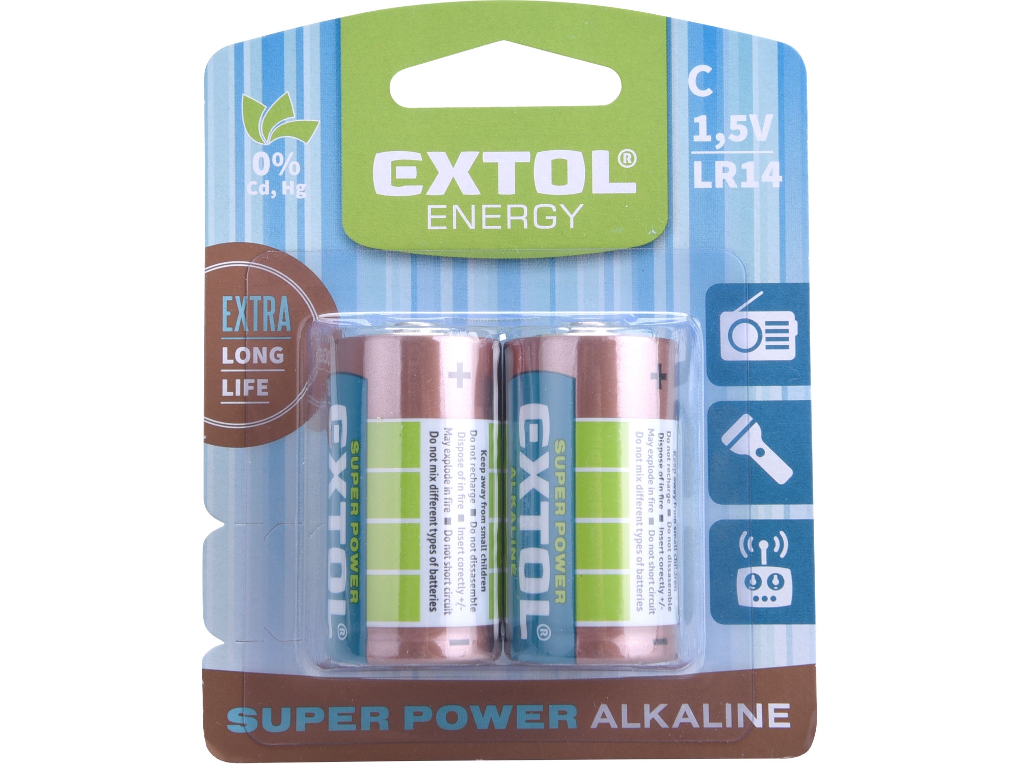 Baterie 2ks alkalické 1,5V C (LR14) EXTOL ENERGY 42014