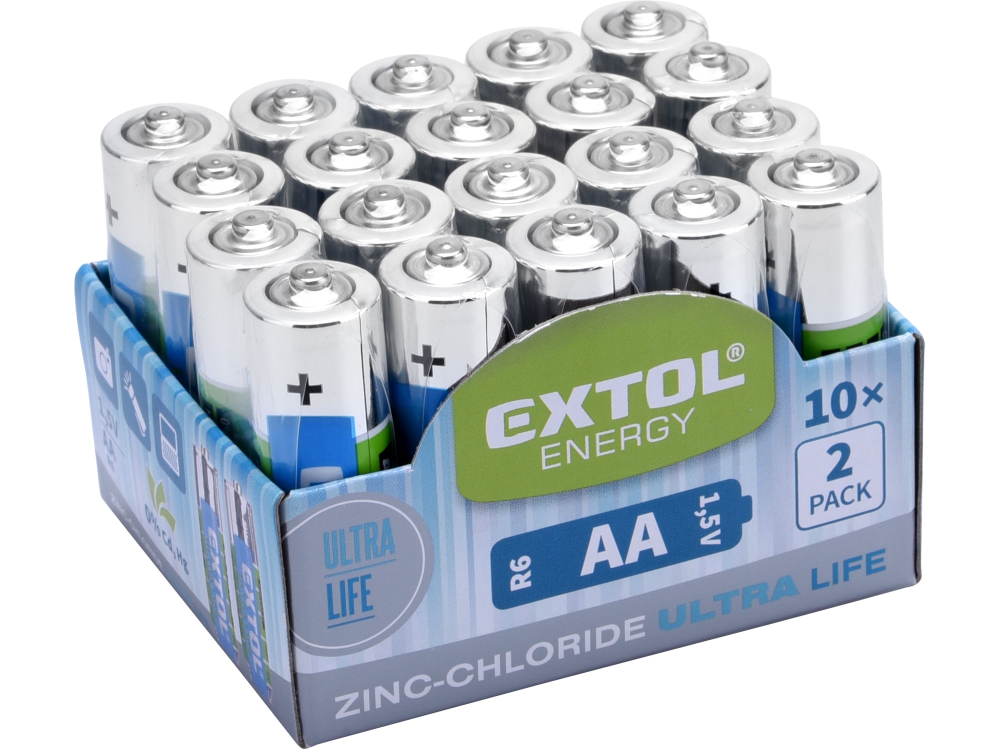 baterie zink-chloridové, 20ks, 1,5V AA (R6), EXTOL ENERGY 42003