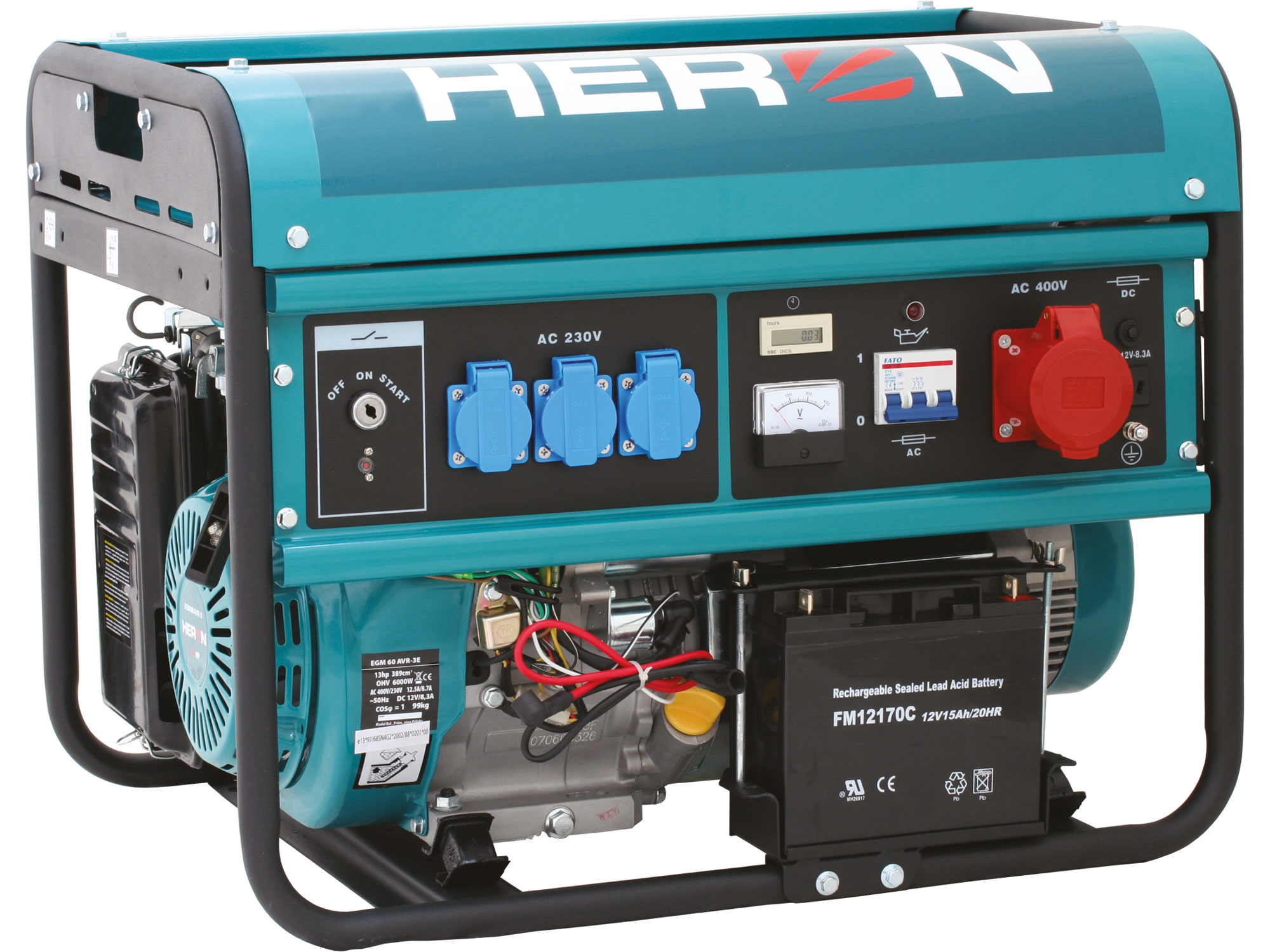 elektrocentrála benzínová 13HP/6,0kW (400V) 2,2kW (230V), elektrický start - HERON