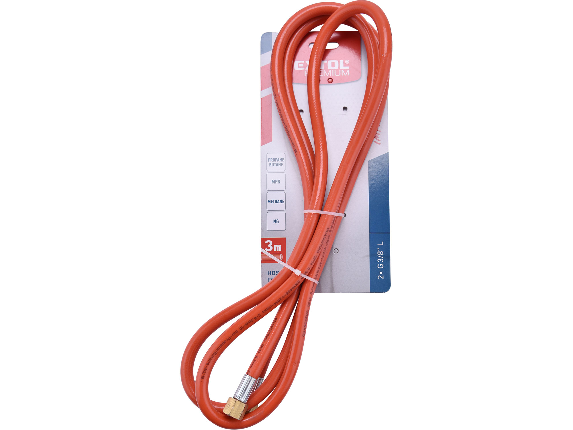 hadice plynová 3m, závit G3/8"L x G3/8"L, vnitř. O 6,3mm