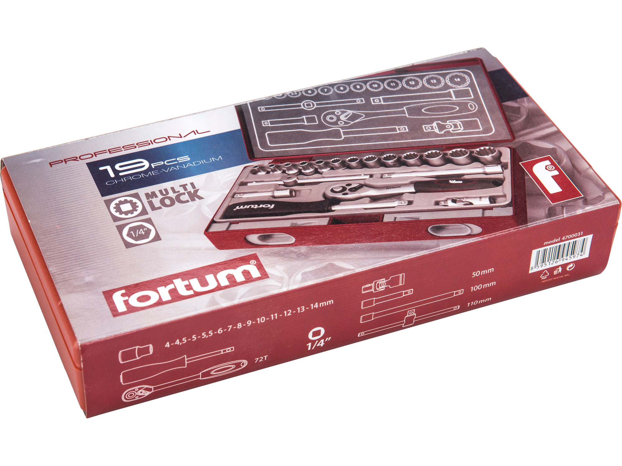 hlavice nástrčné MULTI-LOCK, sada 19ks, 1/4"
