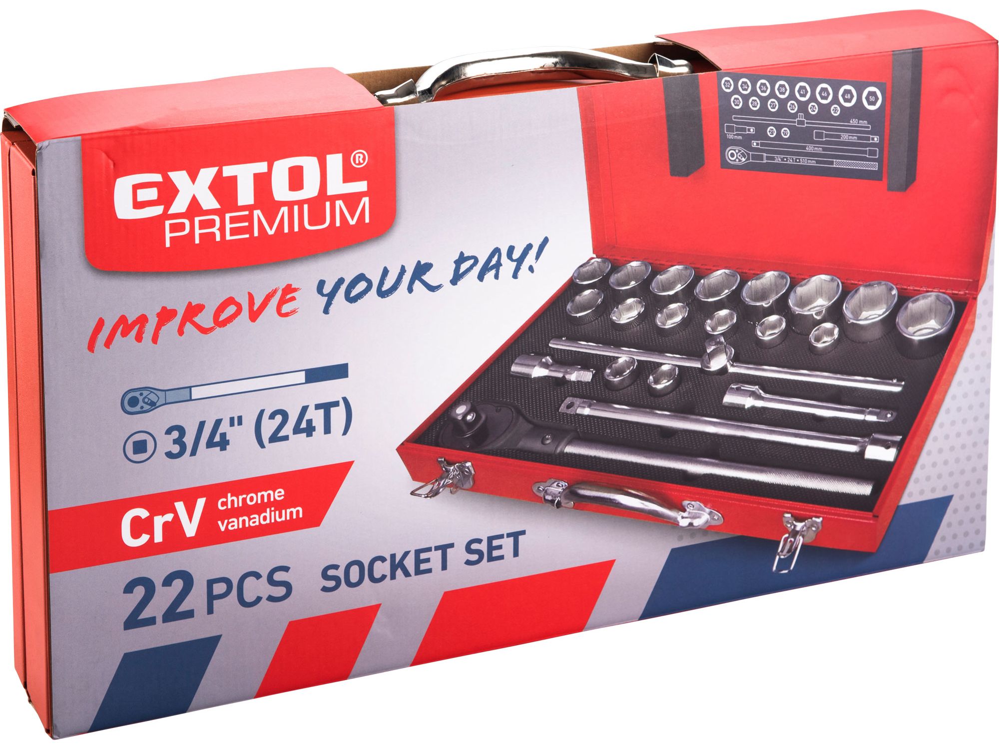 hlavice nástrčné, sada 22ks, 3/4"