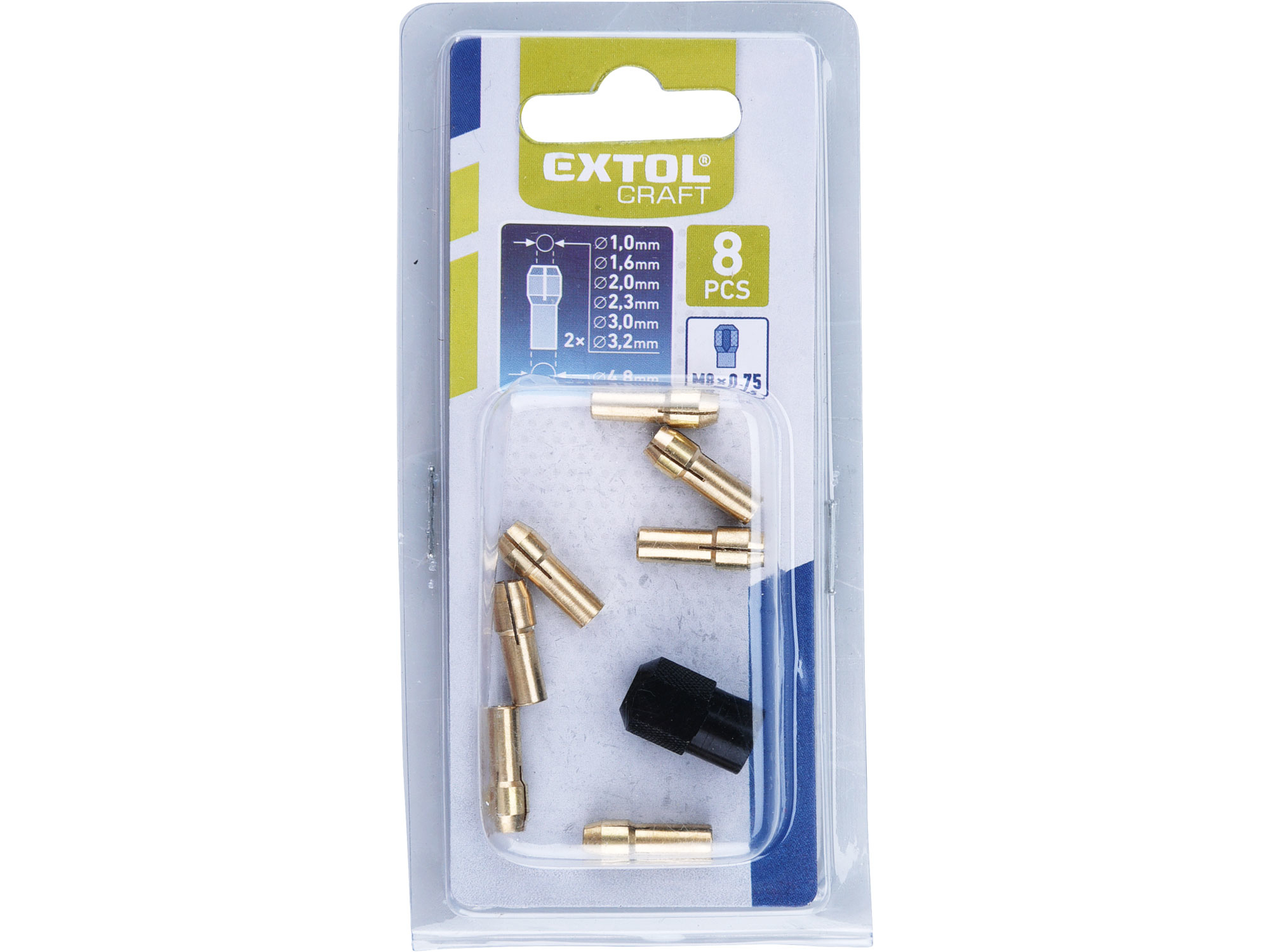 kleštiny, sada 8ks, ⌀1-1,6-2-2,3-3-2x3,2mm, hlavice M8x0,75