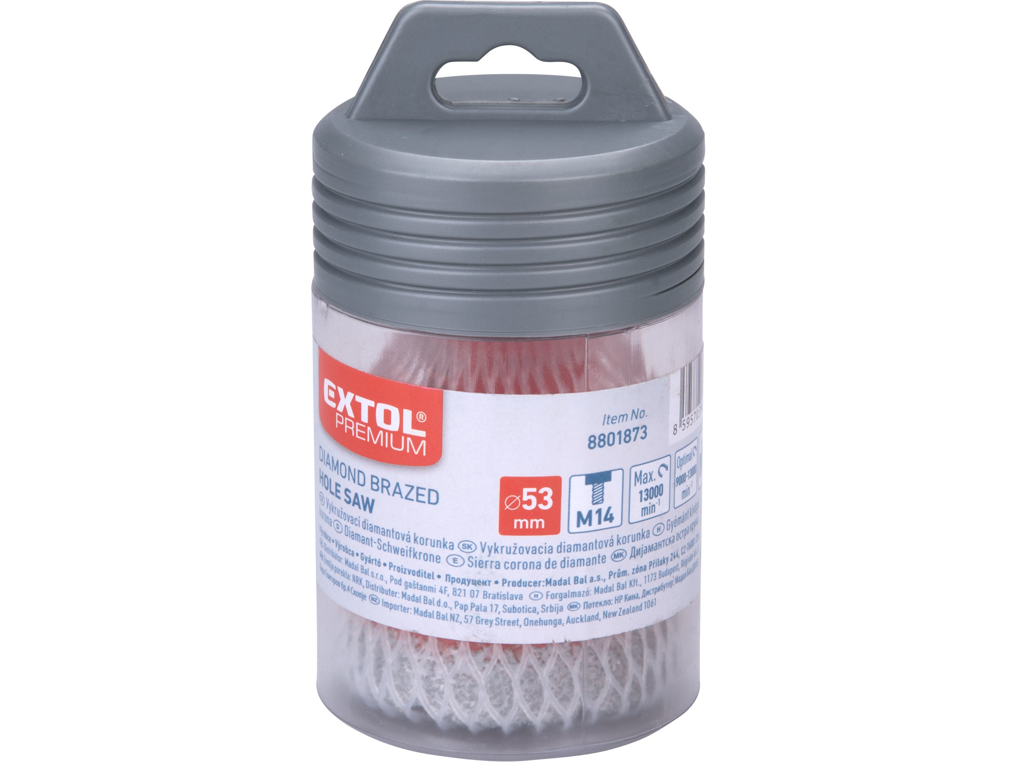 korunka vykružovací diamantová, O 53mm, závit M14