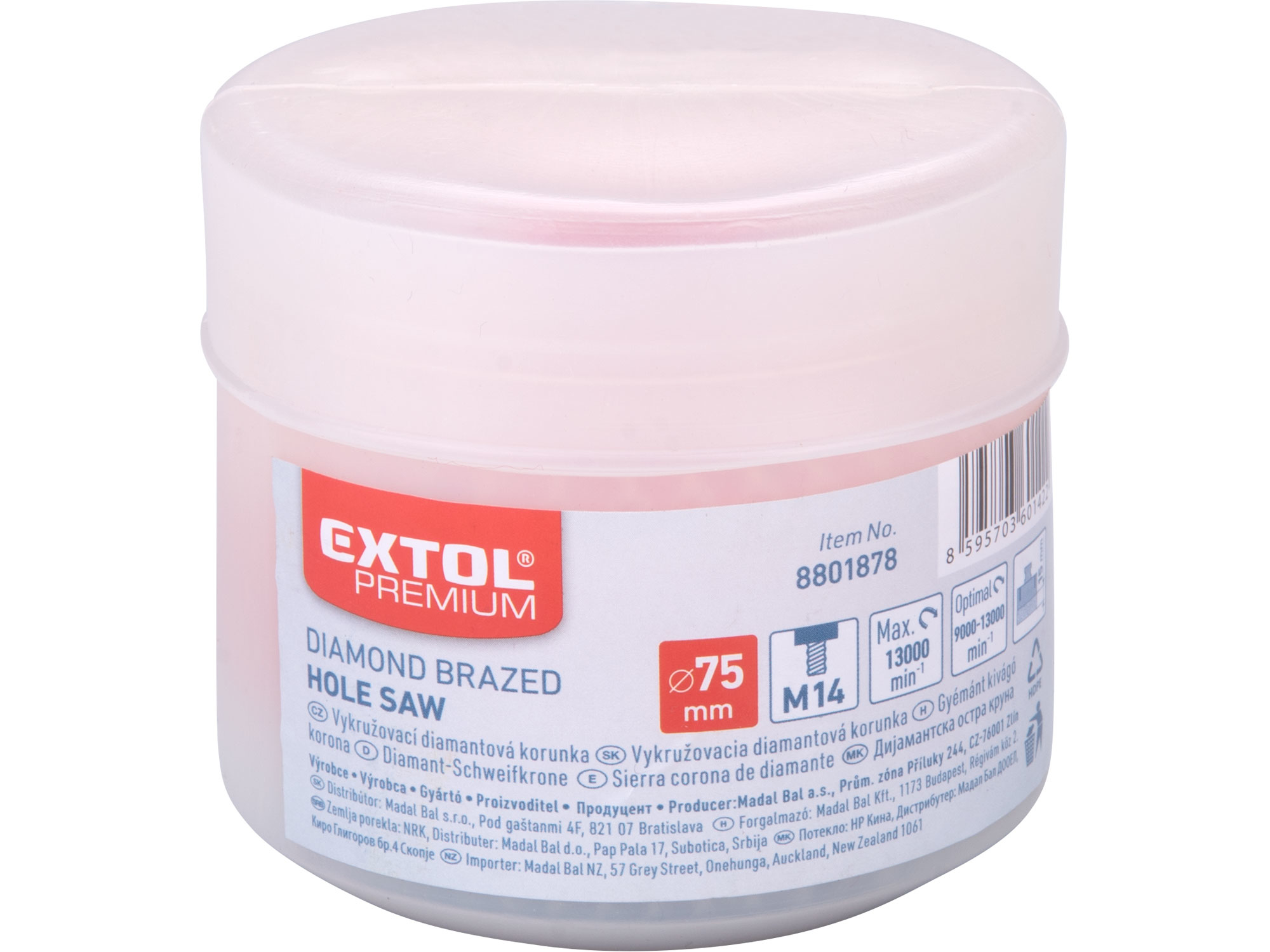 korunka vykružovací diamantová, O 75mm, závit M14