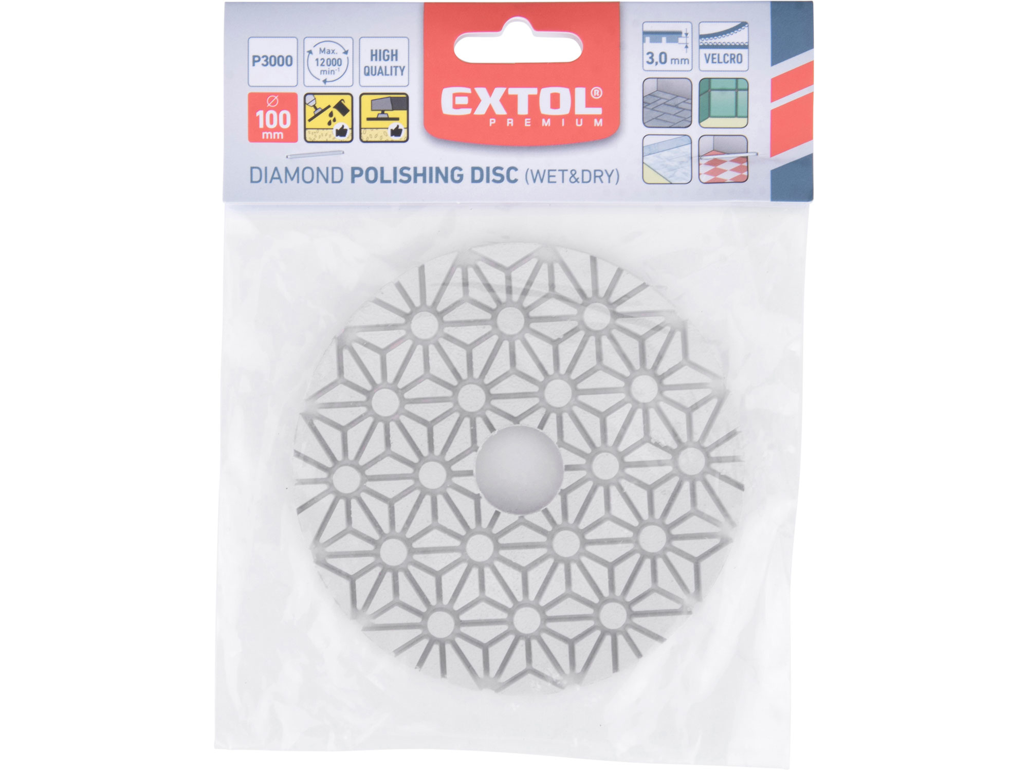 kotouč diamantový leštící na obklady, O100mm, P3000, suchý zip