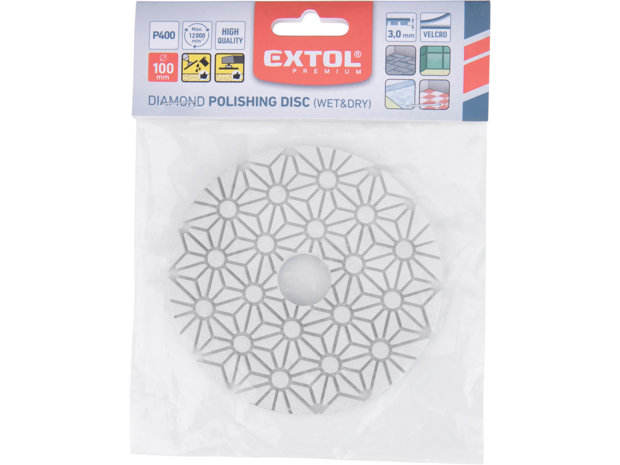 kotouč diamantový leštící na obklady, O100mm, P400, suchý zip