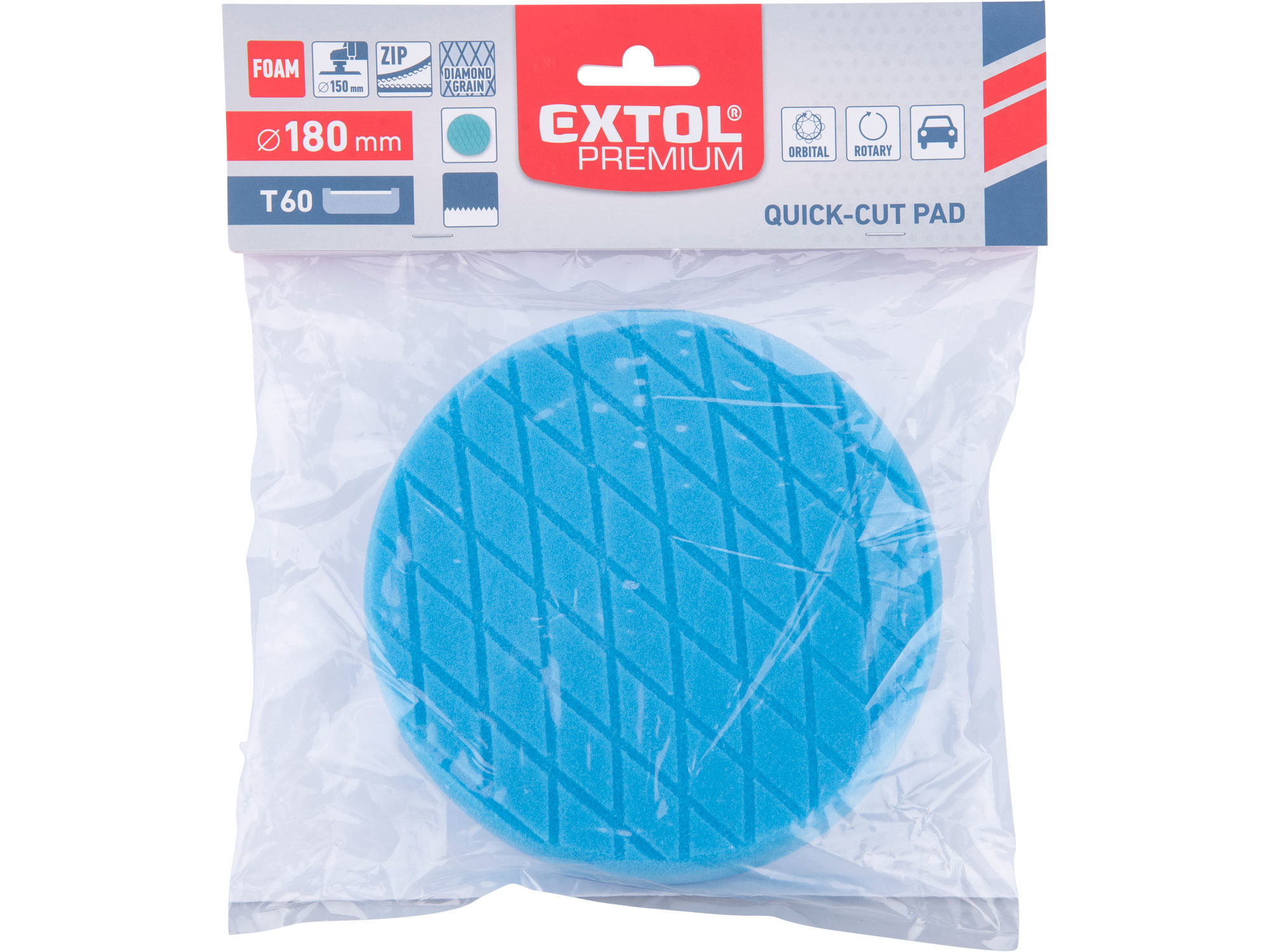 kotouč leštící pěnový, diamantový vzor, T60, modrý, ⌀180x35mm, zapuštěný suchý zip ⌀150mm