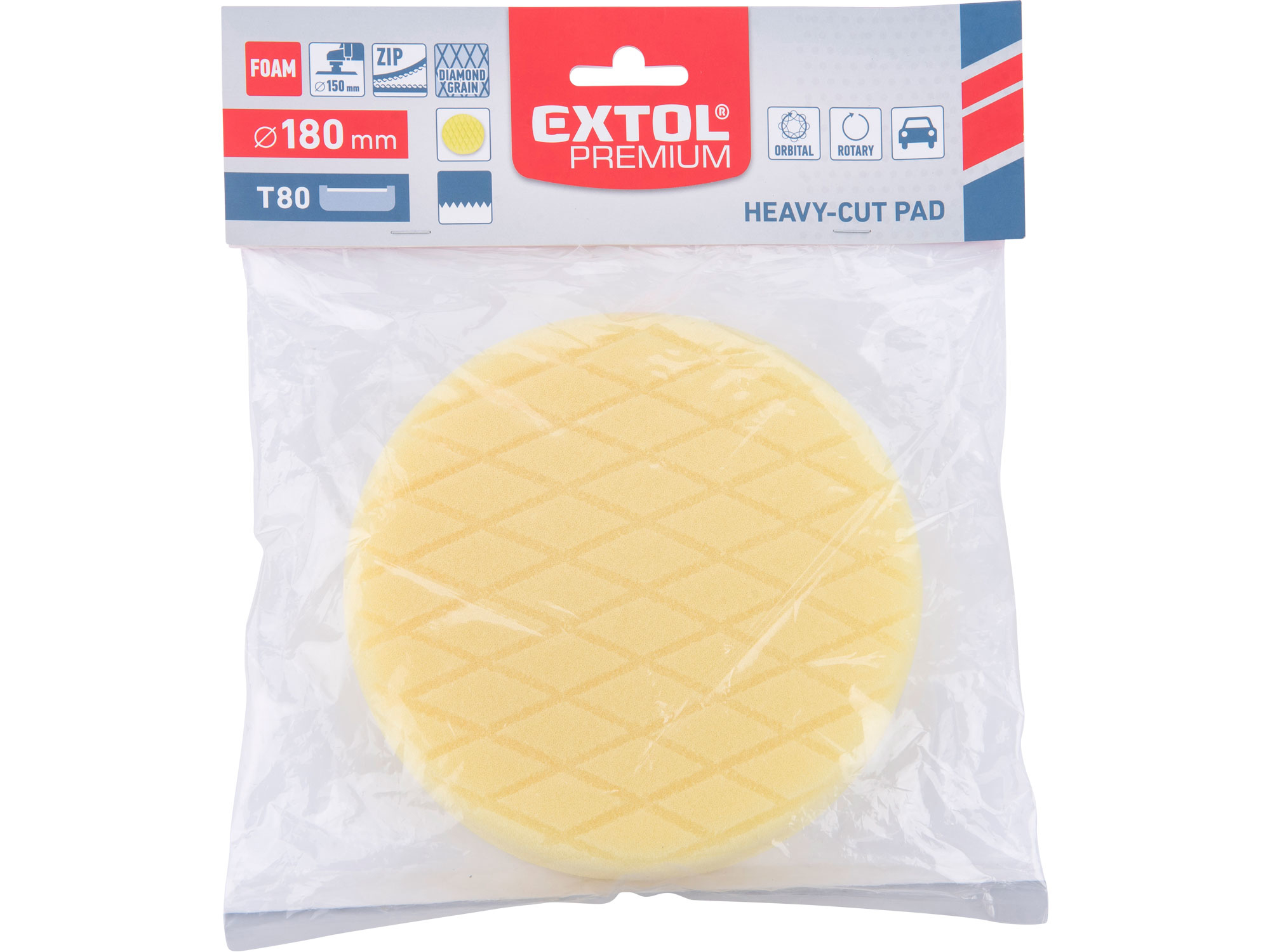 kotouč leštící pěnový, diamantový vzor, T80, žlutý, ⌀180x35mm, zapuštěný suchý zip ⌀150mm