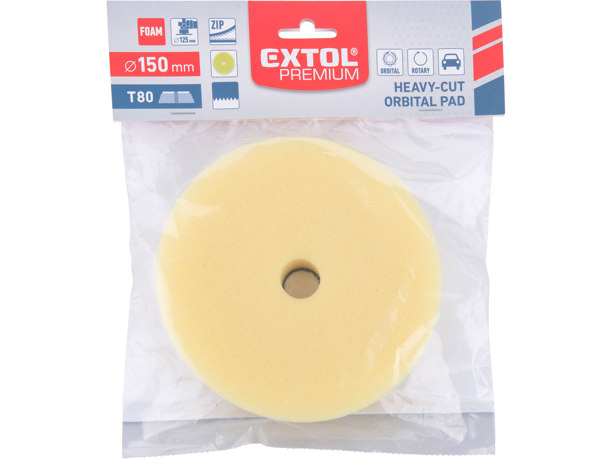 kotouč leštící pěnový, orbitální, T80, žlutý, ⌀150x25mm, suchý zip ⌀127mm