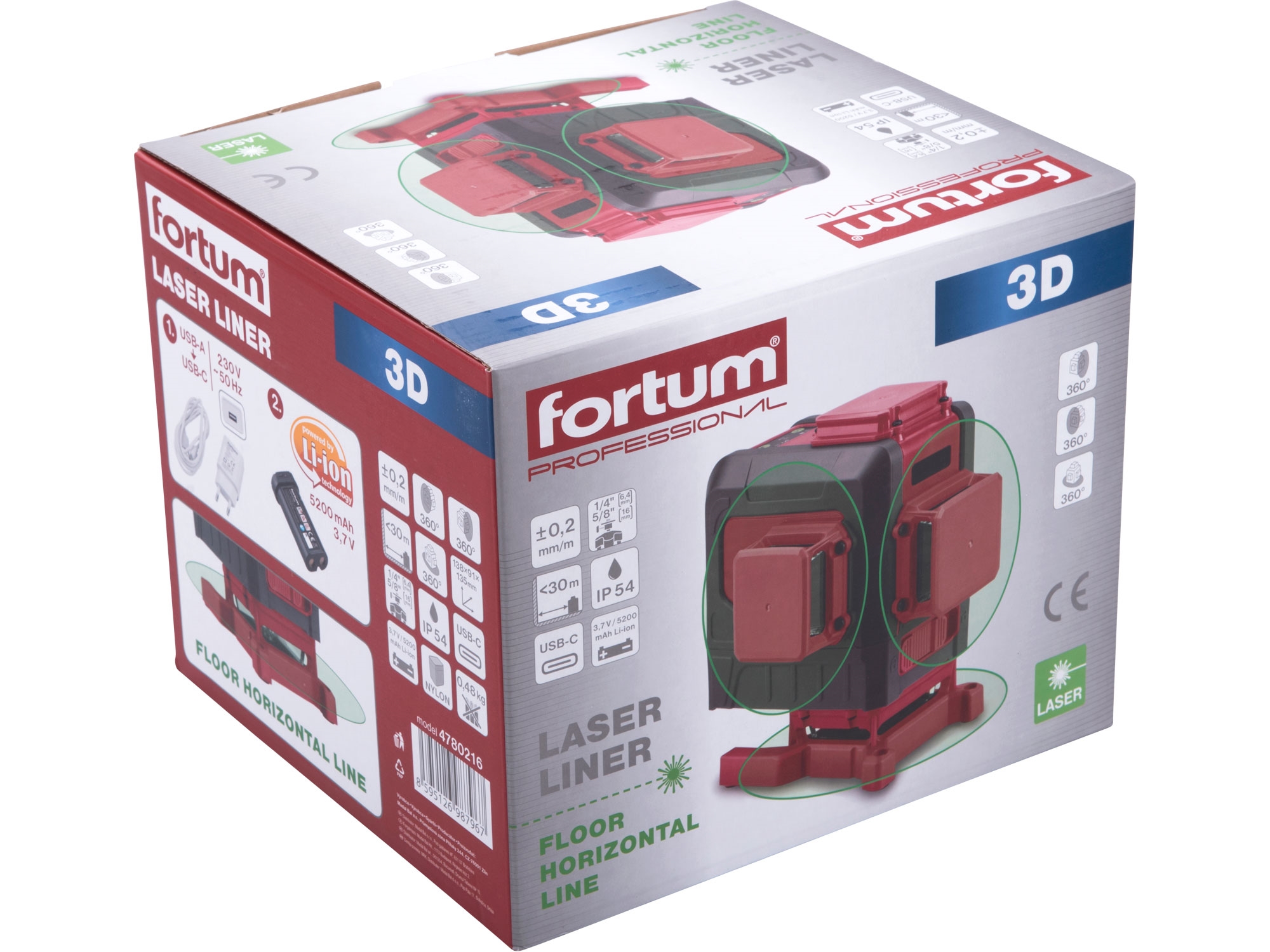 FORTUM 4780216 laser zelený 3D liniový