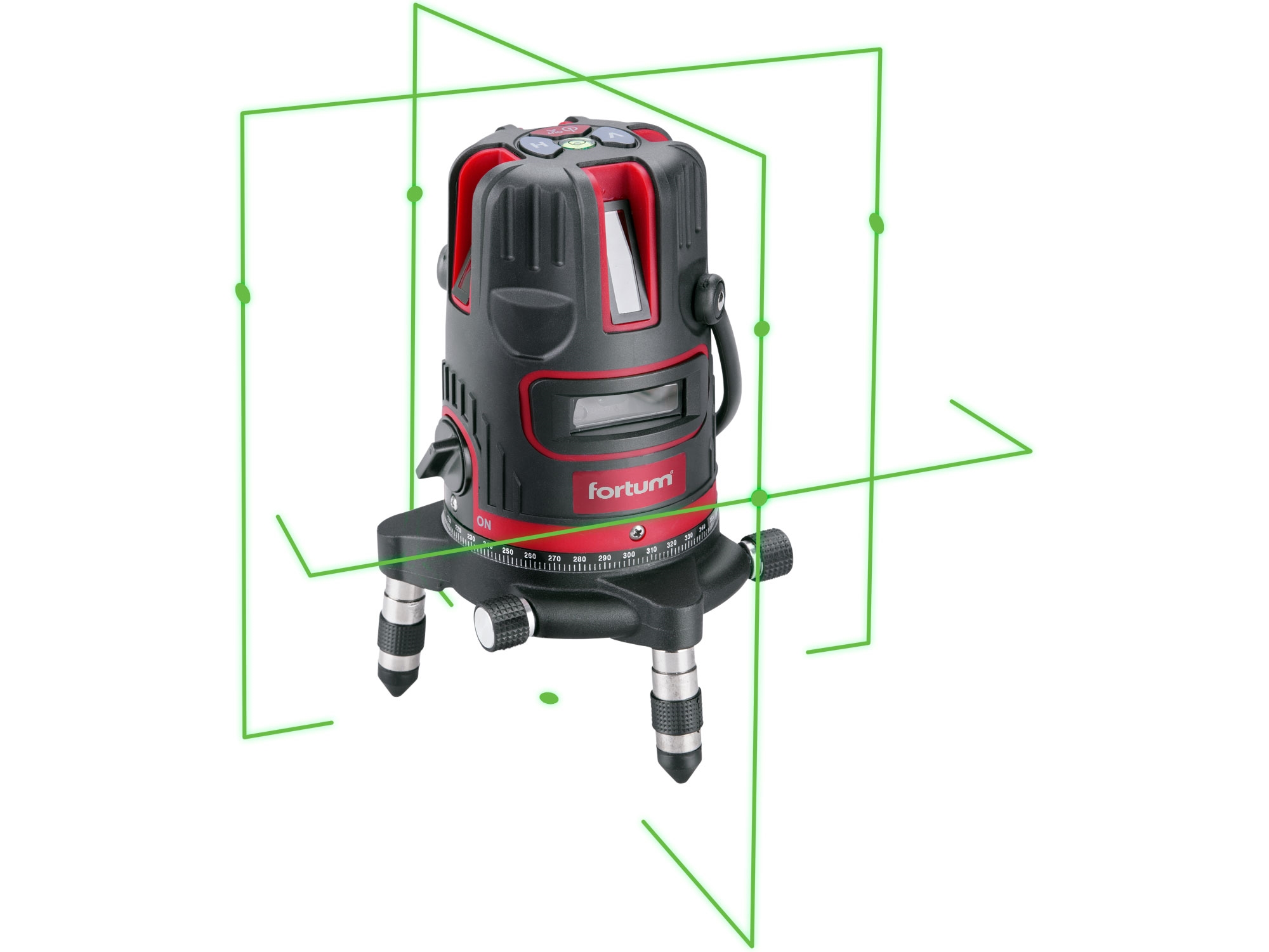 laser zelený liniový, křížový samonivelační, FORTUM 4780211