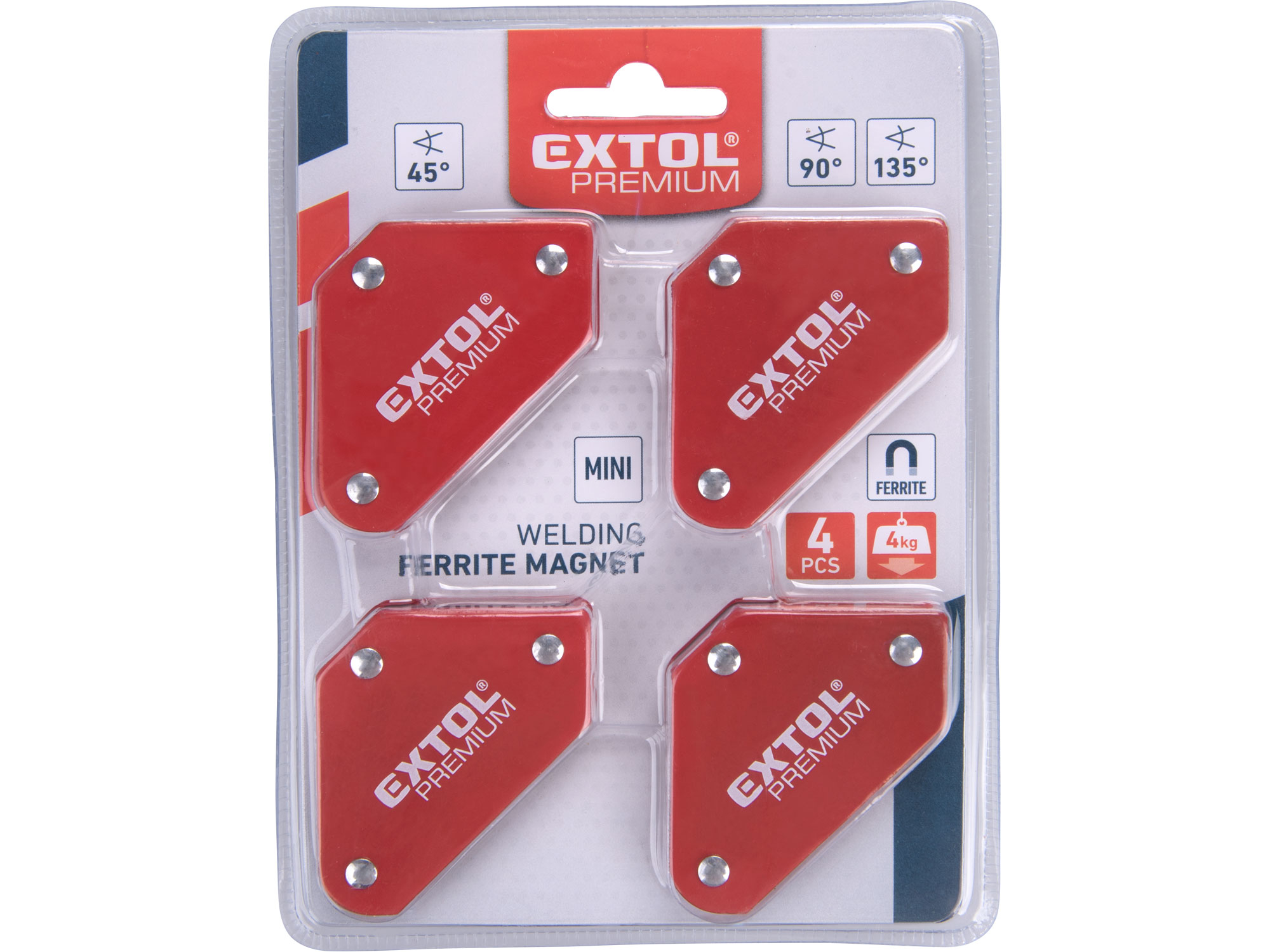 magnet-úhelník svařovací mini, sada 4ks, 45°-90°-135°, nosnost do 4kg