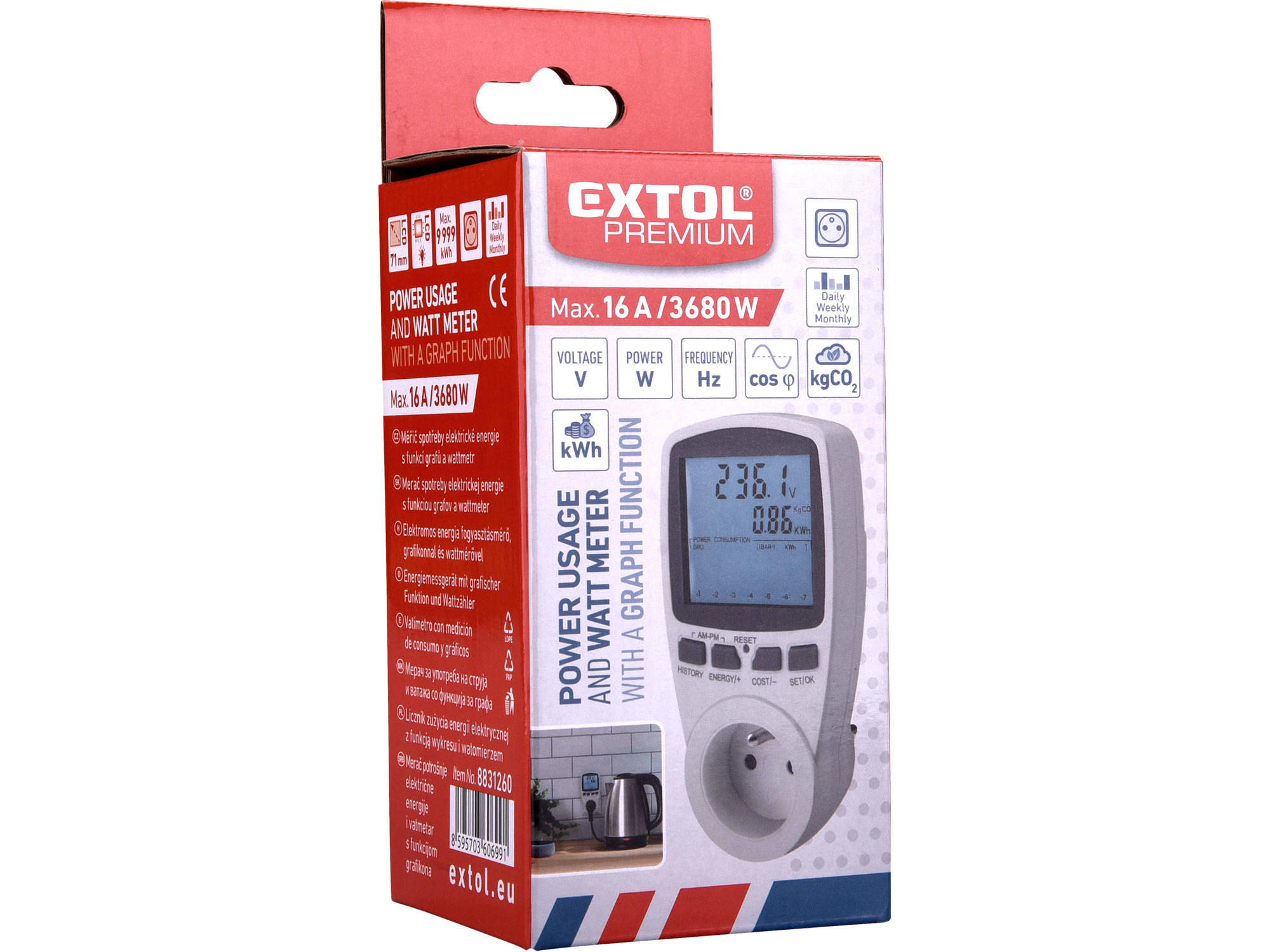 měřič spotřeby el. energie - wattmetr, kW, kWh, V, A, Hz