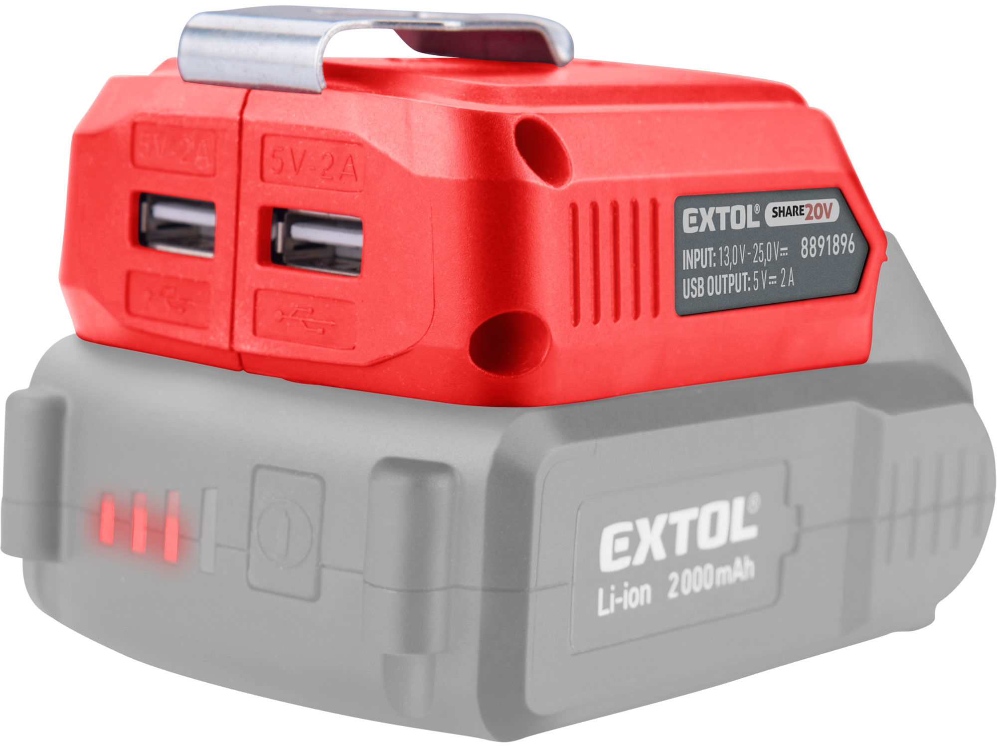 nabíječka aku pro USB zařízení, se světlem, SHARE20V, bez baterie, 5V/2A