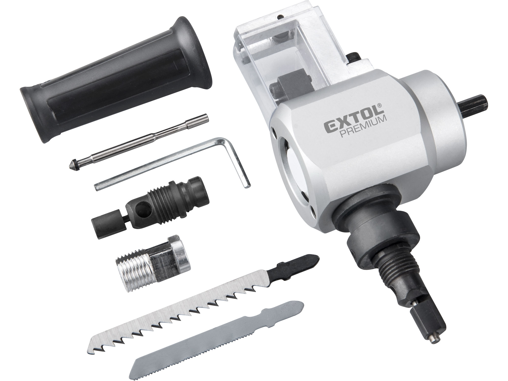 nástavec na vrtačku 2funkční, k stříhání plechu/řezání dřeva