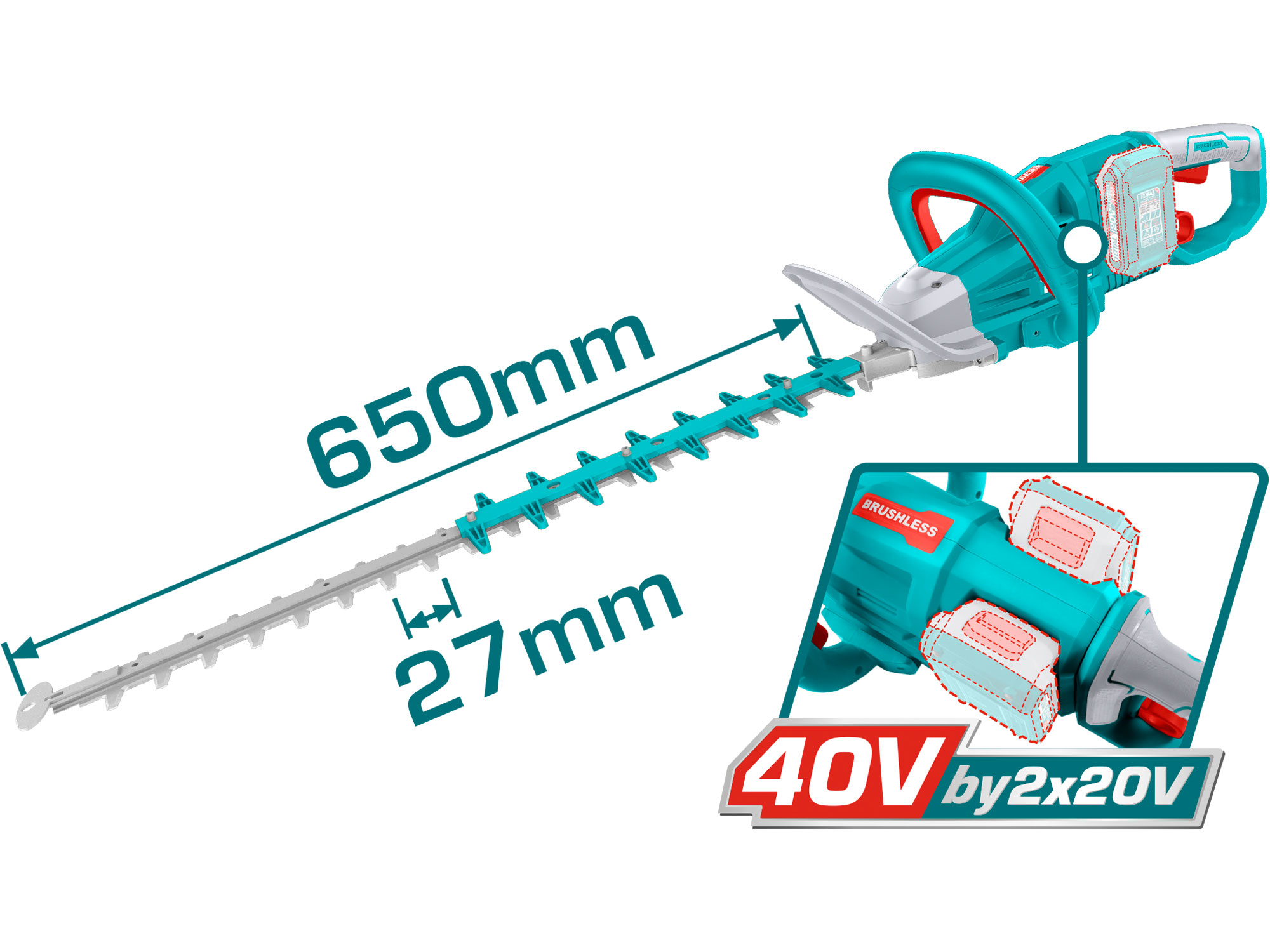 Nůžky na živé ploty AKU, Brushless, 20V Li-ion, 2000mAh, industrial, bez baterie a nabíječky