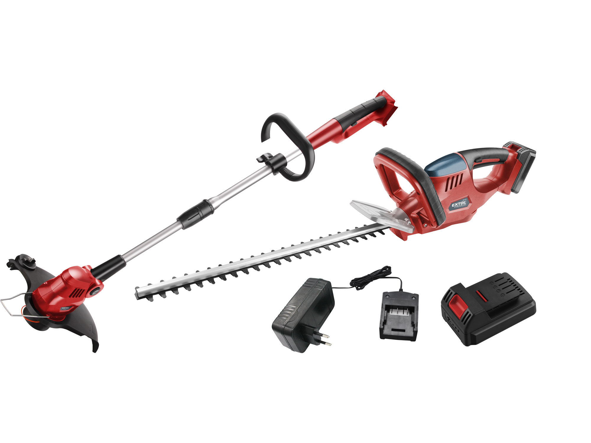nůžky na živé ploty + strunová sekačka aku, 18V Li-ion, 1500mAh