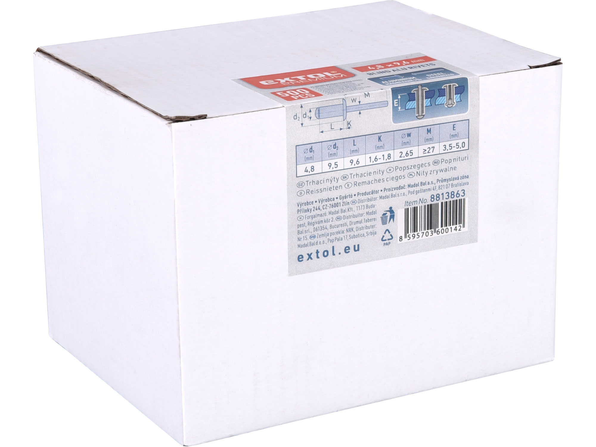 nýty trhací hliníkové sada 1000ks, O 2,4x8mm plochá hlava