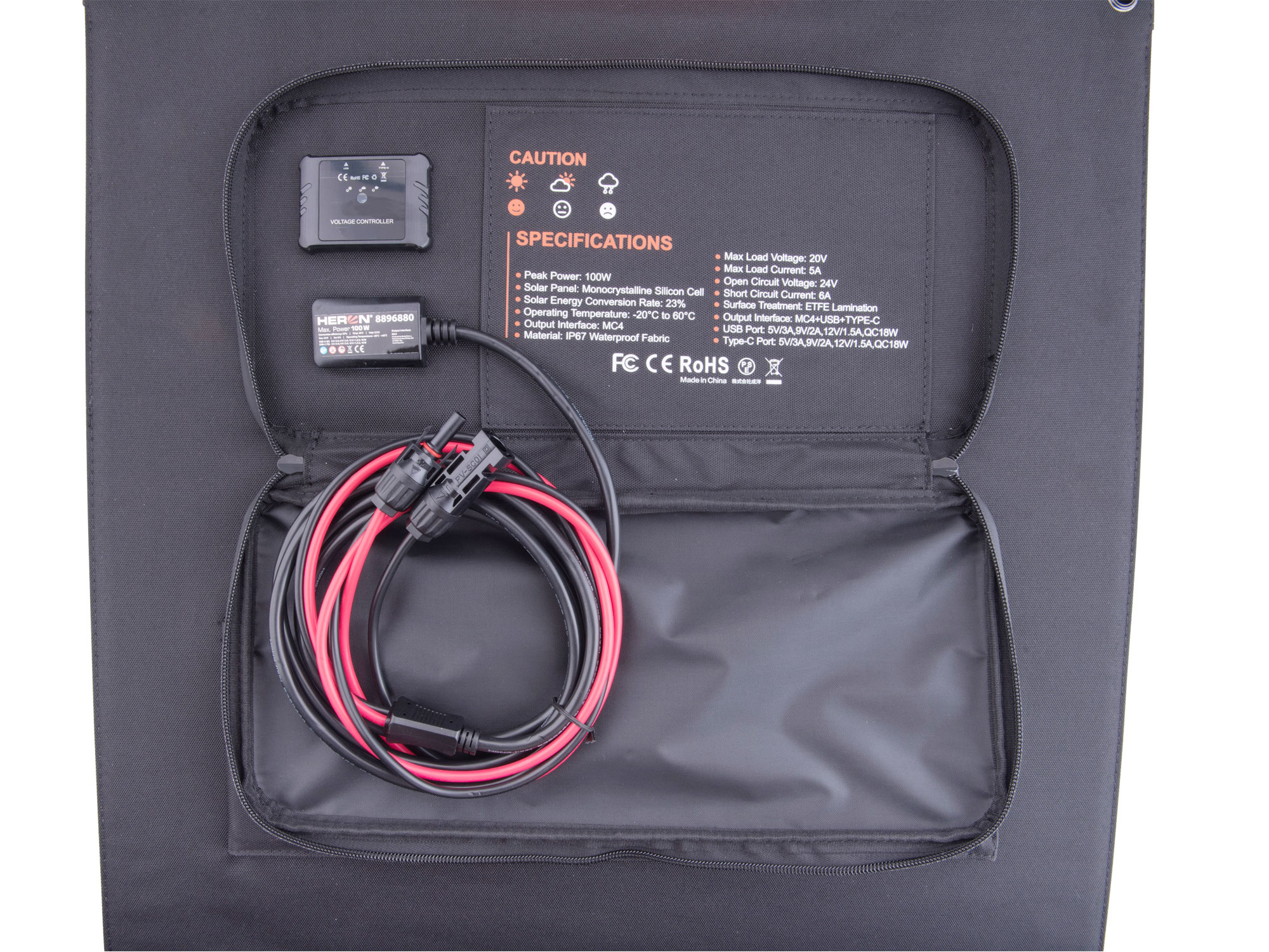 panel solární nabíjecí, skládací, MC4, USB, 100W