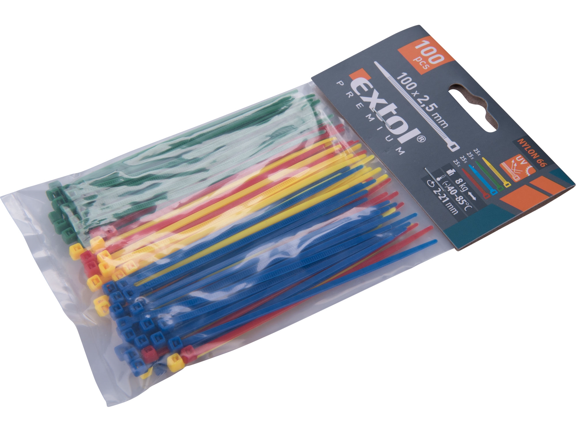 pásky stahovací barevné, 100x2,5mm, 100ks, (4x25ks), 4 barvy, nylon, EXTOL PREMIUM 8856192