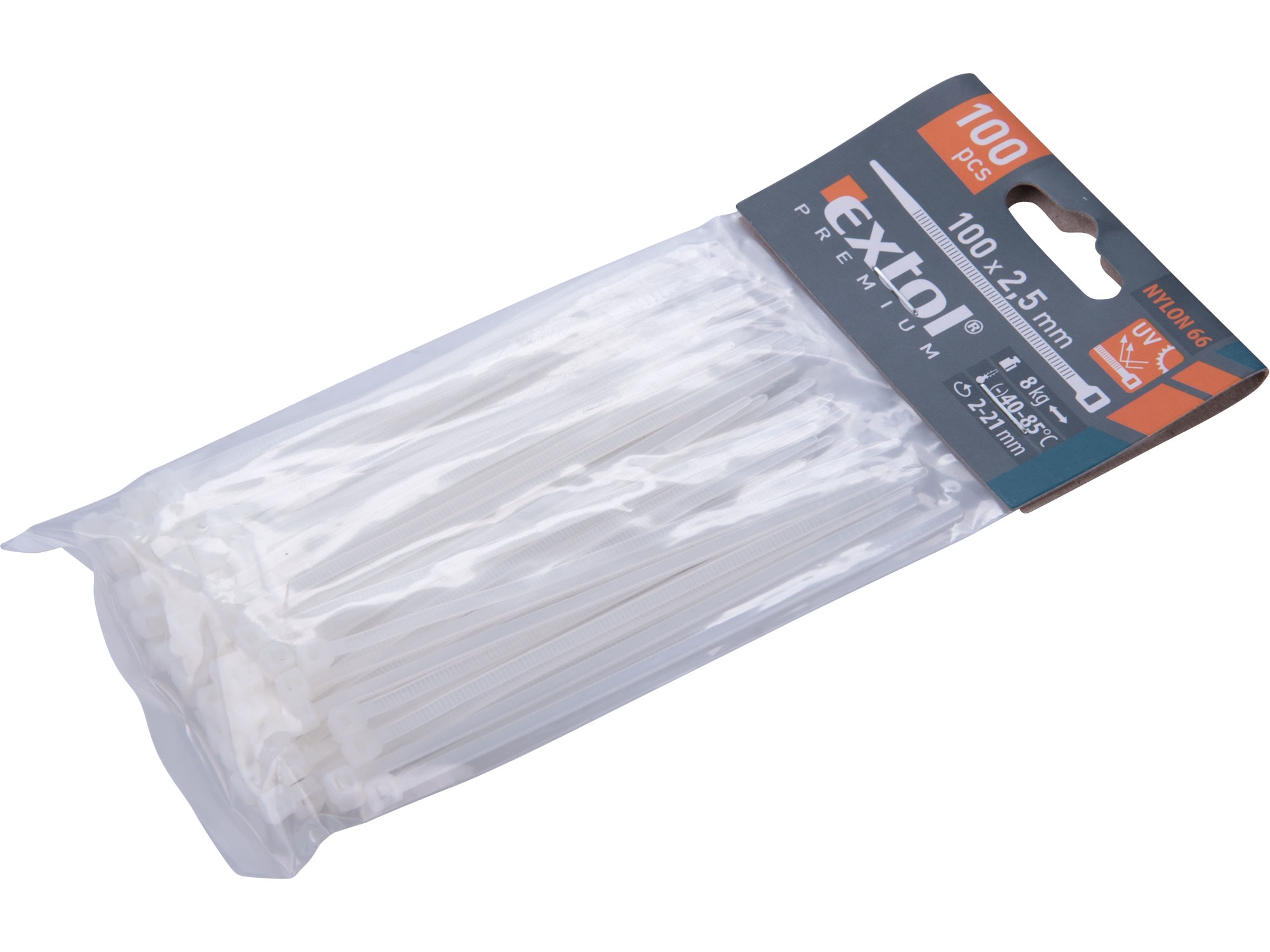 pásky stahovací bílé, 100x2,5mm, 100ks, nylon, EXTOL PREMIUM 8856102