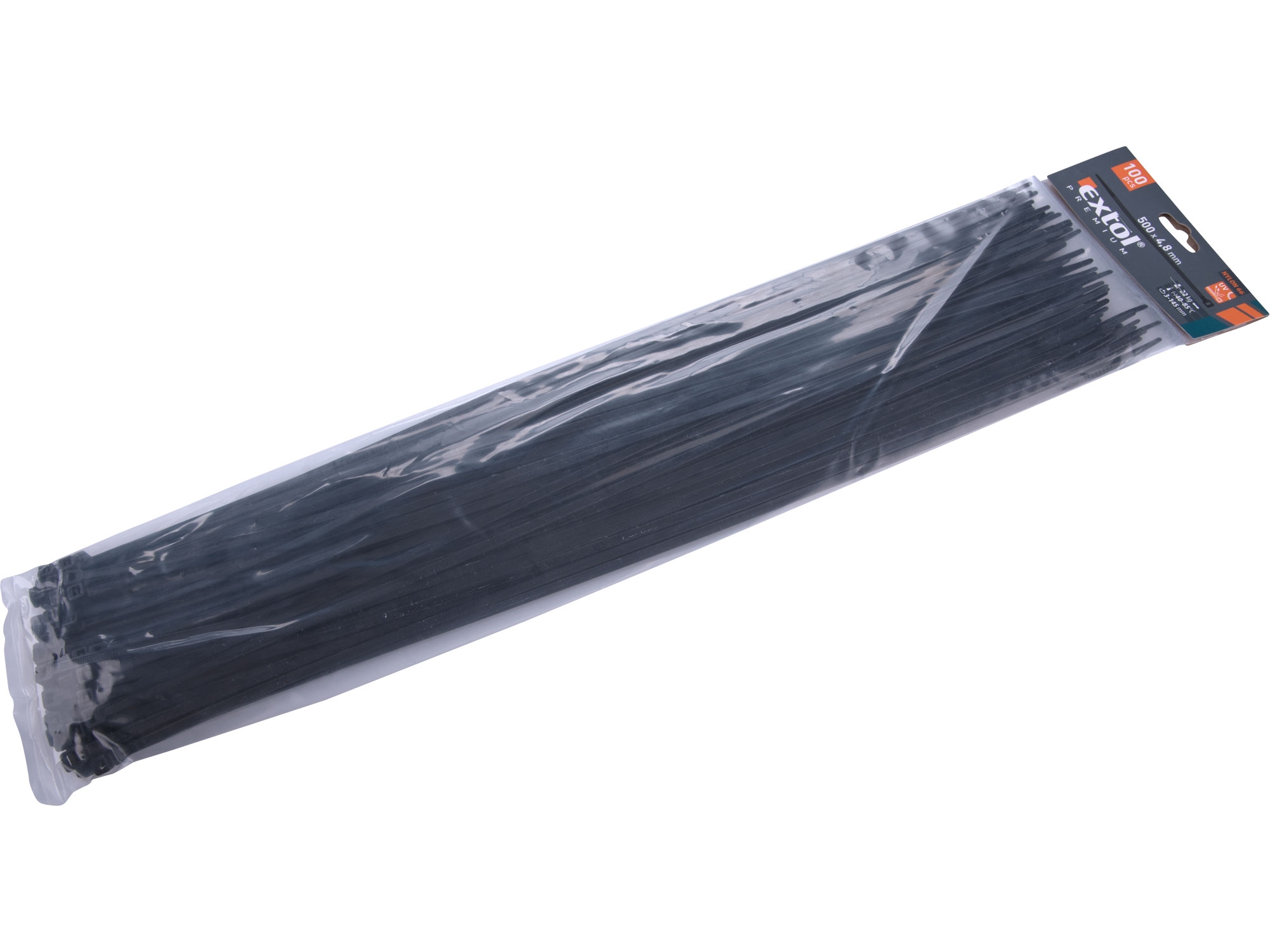 pásky stahovací černé, 500x4,8mm, 100ks, nylon, EXTOL PREMIUM 8856168