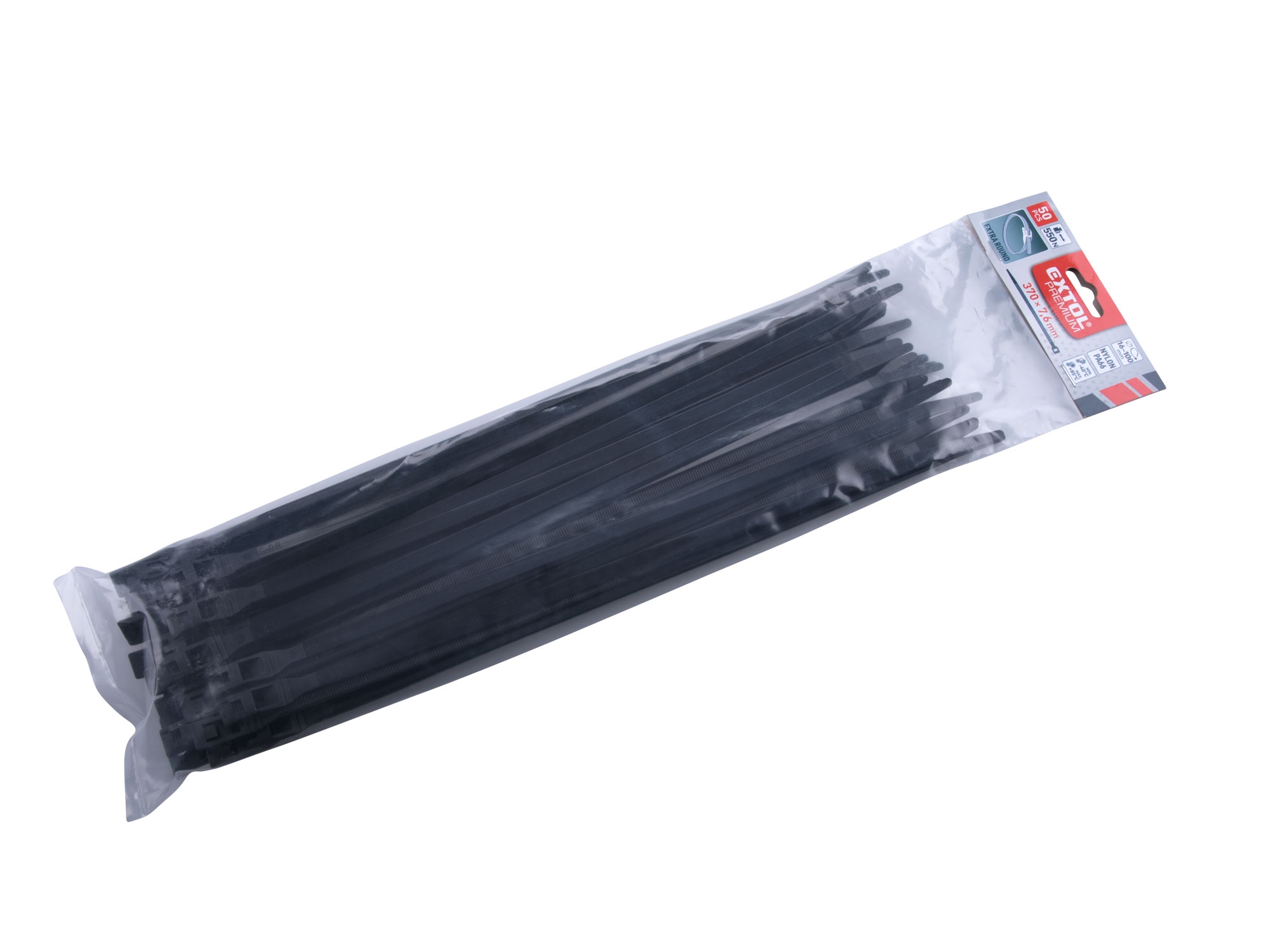 pásky stahovací na kabely EXTRA, černé, 370x7,6mm, 50ks, nylon PA66