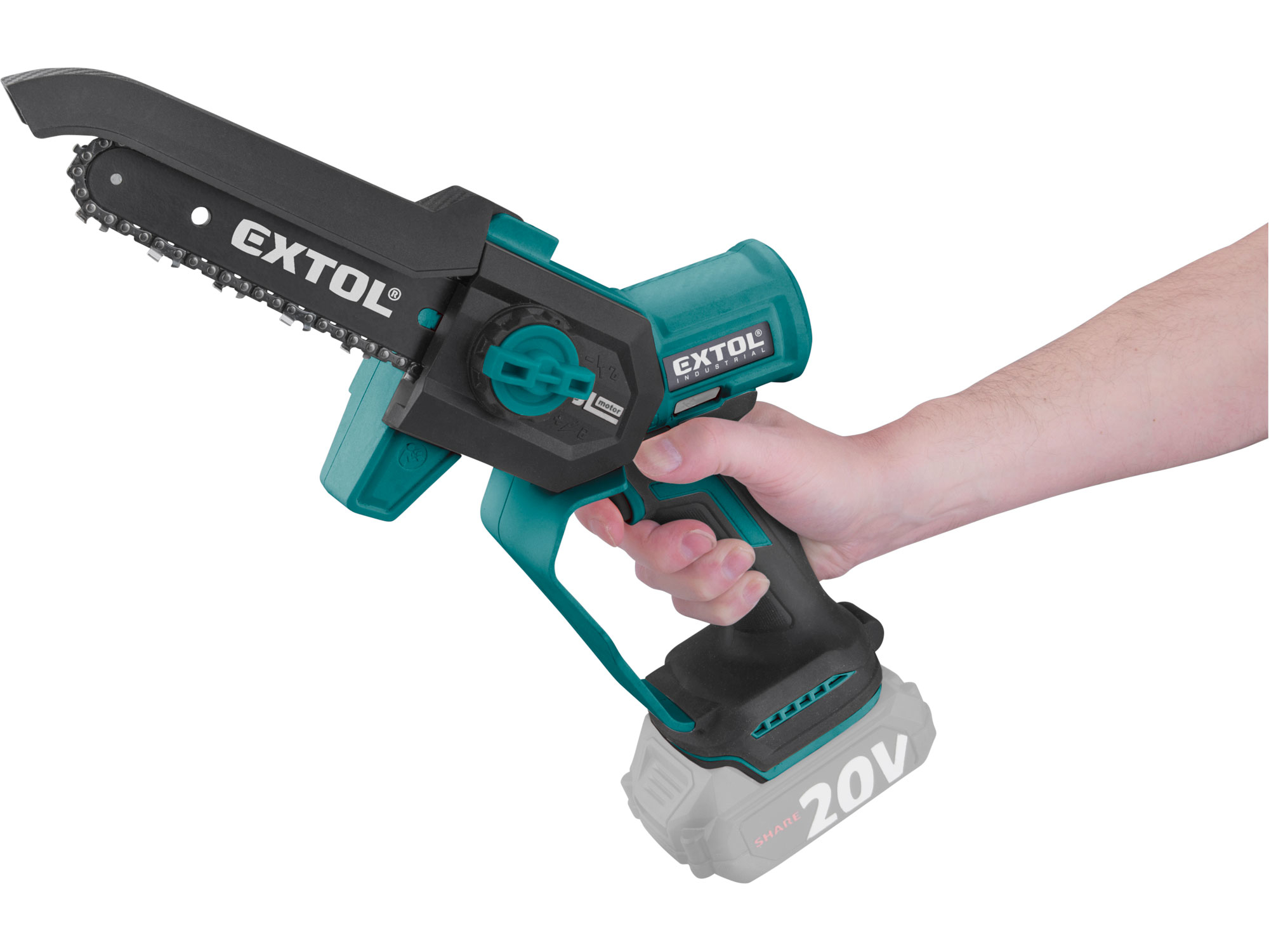 pila řetězová aku jednoruční SHARE20V, 13cm, BRUSHLESS, bez baterie a nabíječky