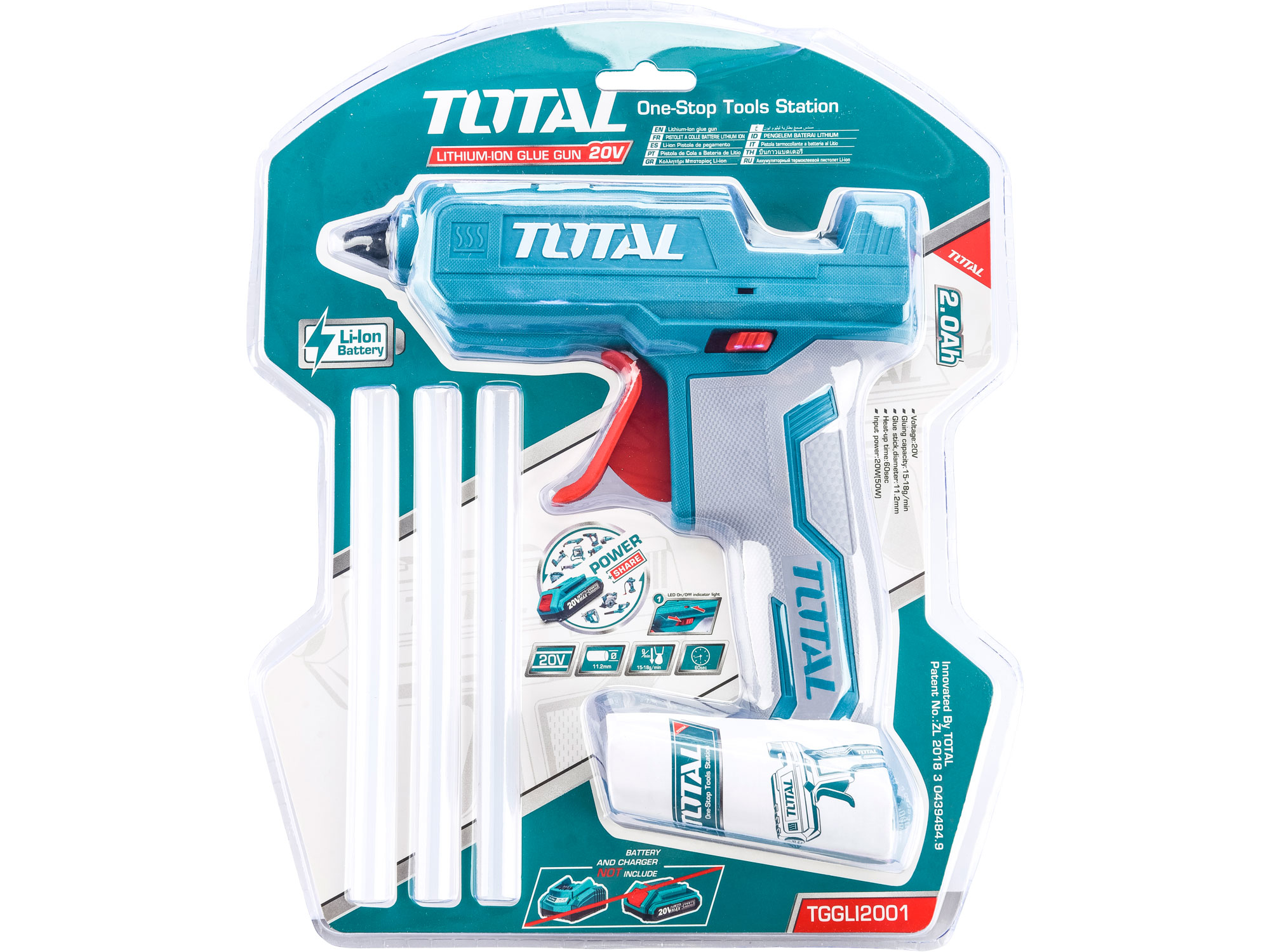 Pistole tavná lepicí AKU 20V Li-ion, 11,2mm, bez baterie a nabíječky