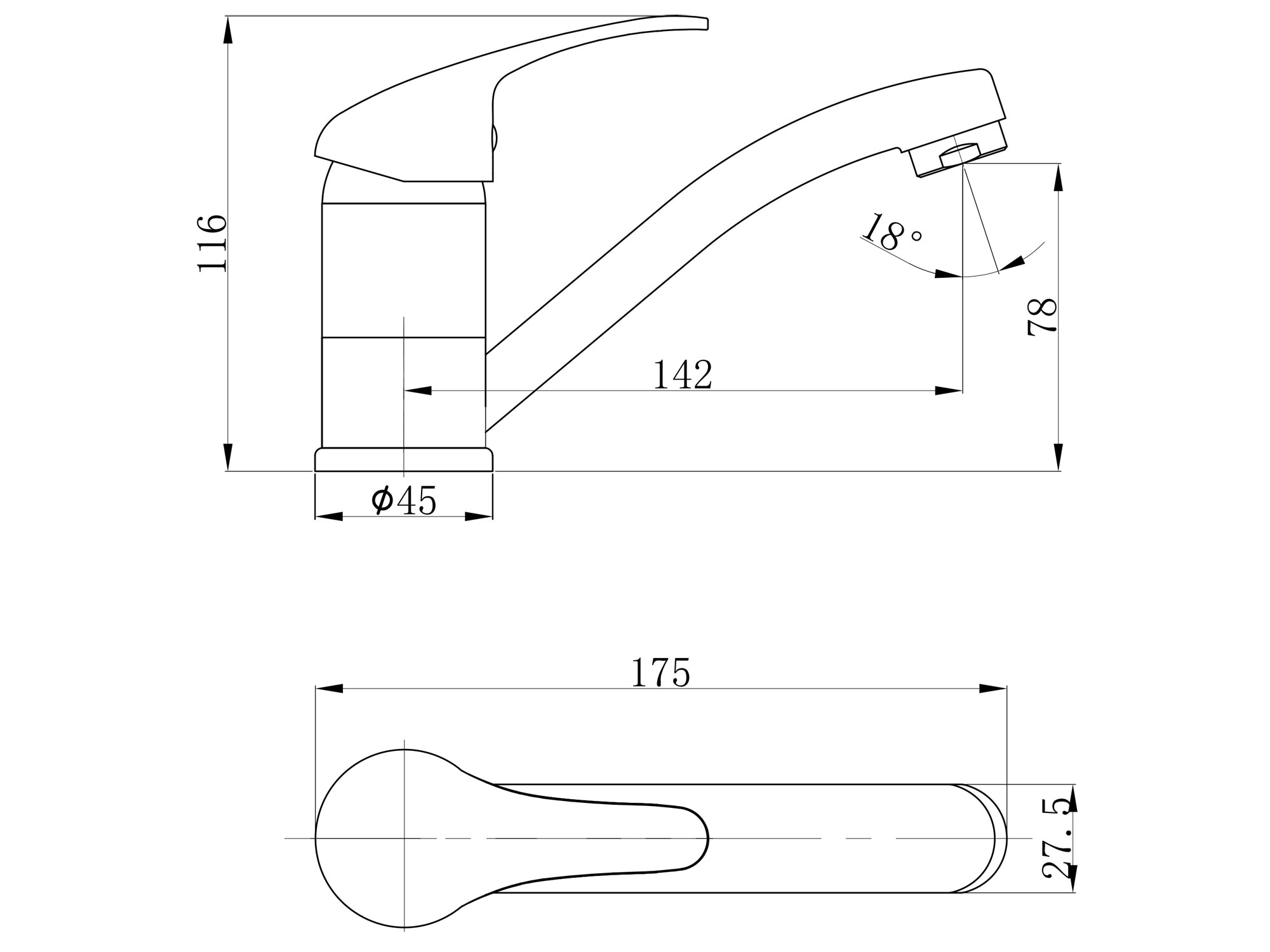 POŠK. OBAL baterie dřezová stojánková, ramínko 18cm, 35mm, chrom
