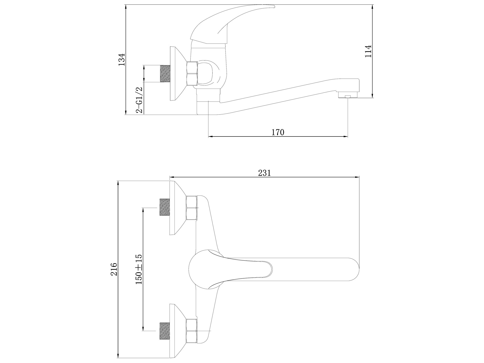 POŠK. OBAL baterie umyvadlová/dřezová, 150mm, prohnuté ramínko 20cm, 35mm, chrom