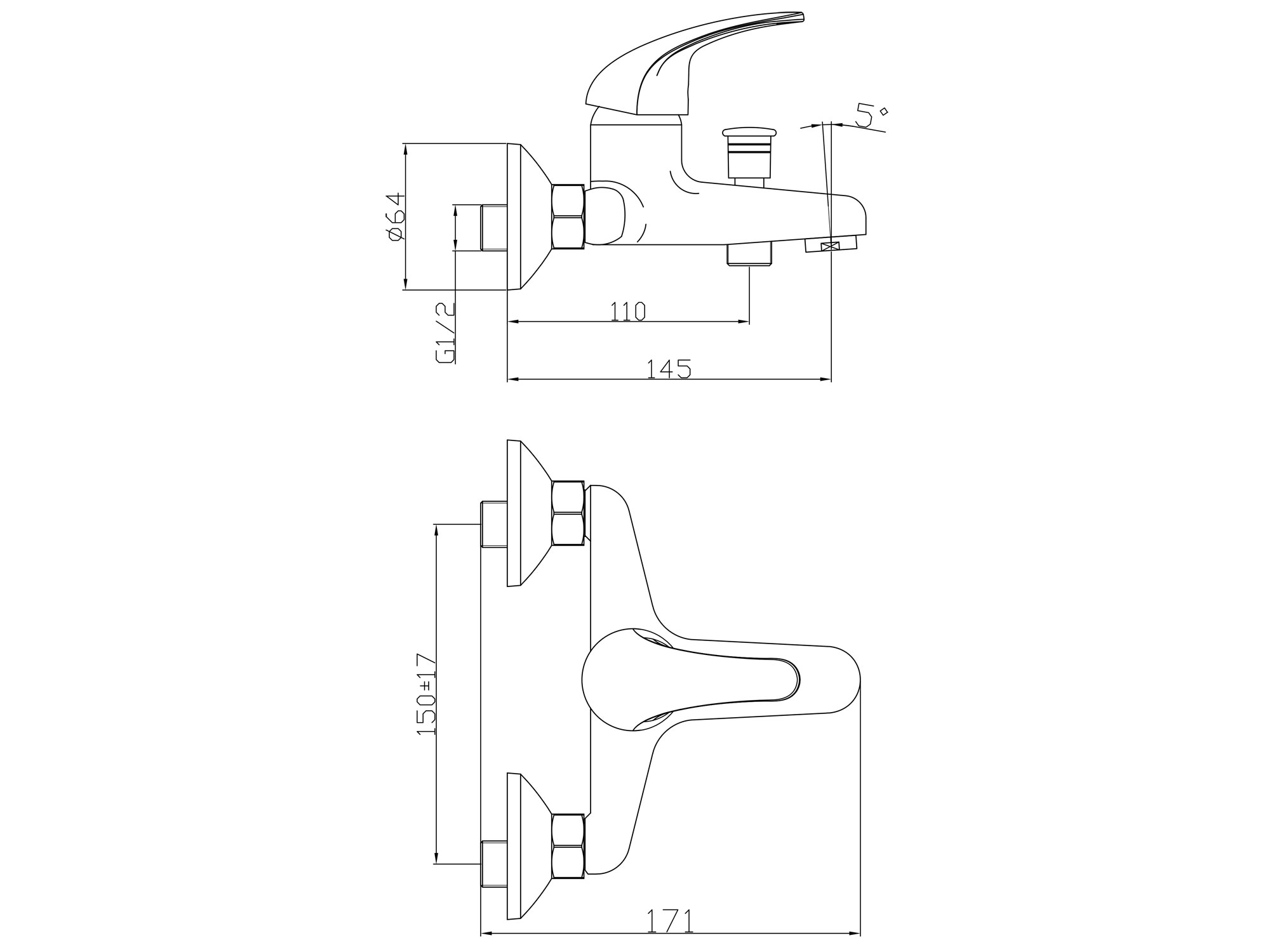 POŠK. OBAL baterie vanová, 100mm, ramínko 9cm, 35mm, chrom
