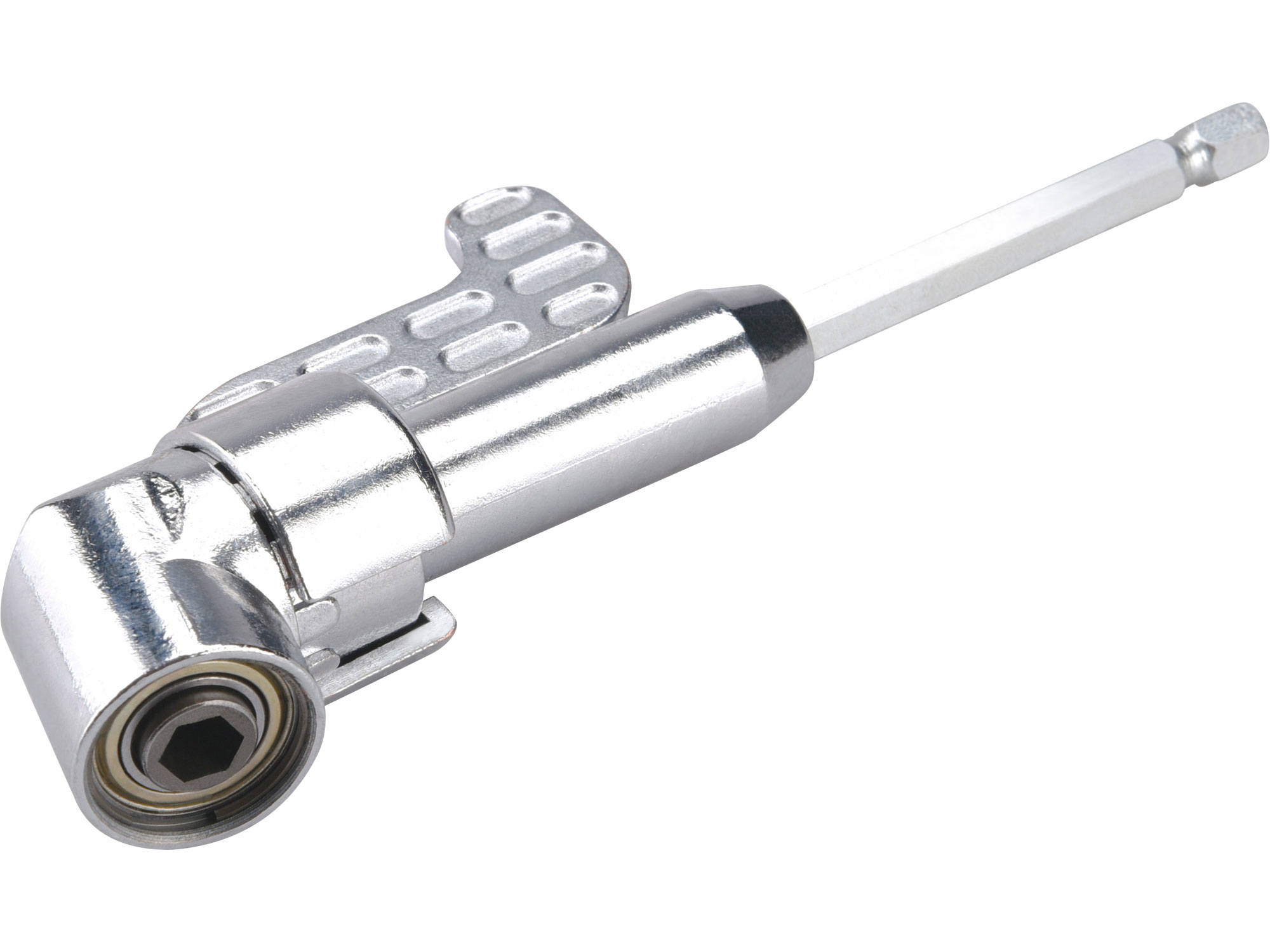 POŠK. OBAL úhlový nástavec/držák hrotů do vrtačky, 1/4"x140mm (105°) s magnetem