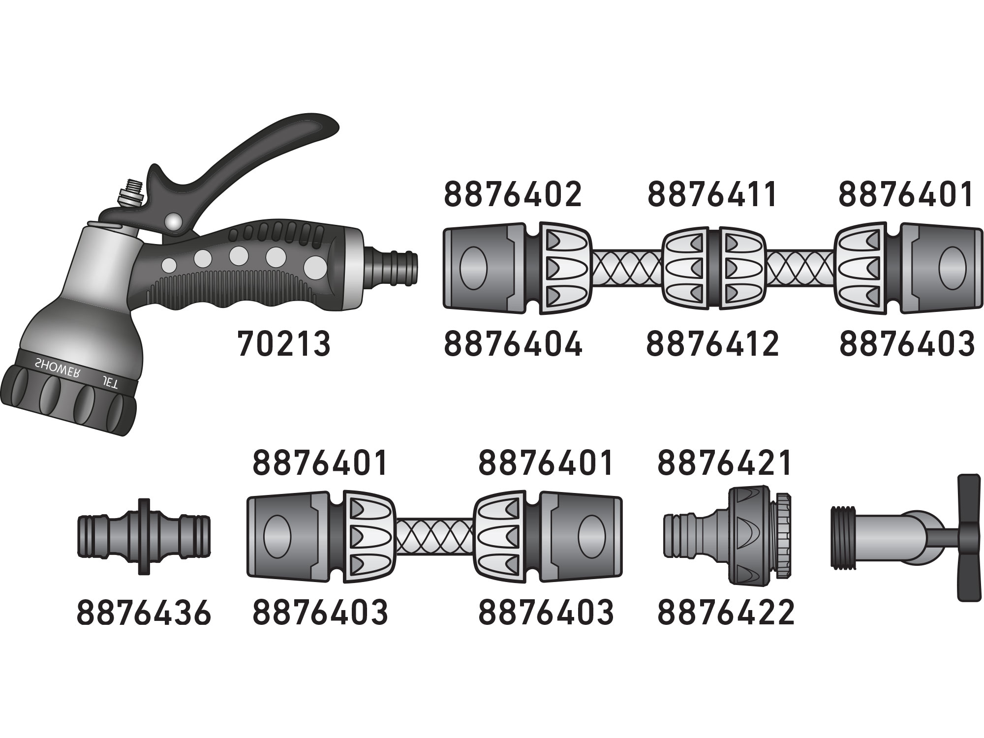 postřikovač zahradní kovový, 7funkční, MOSAZ