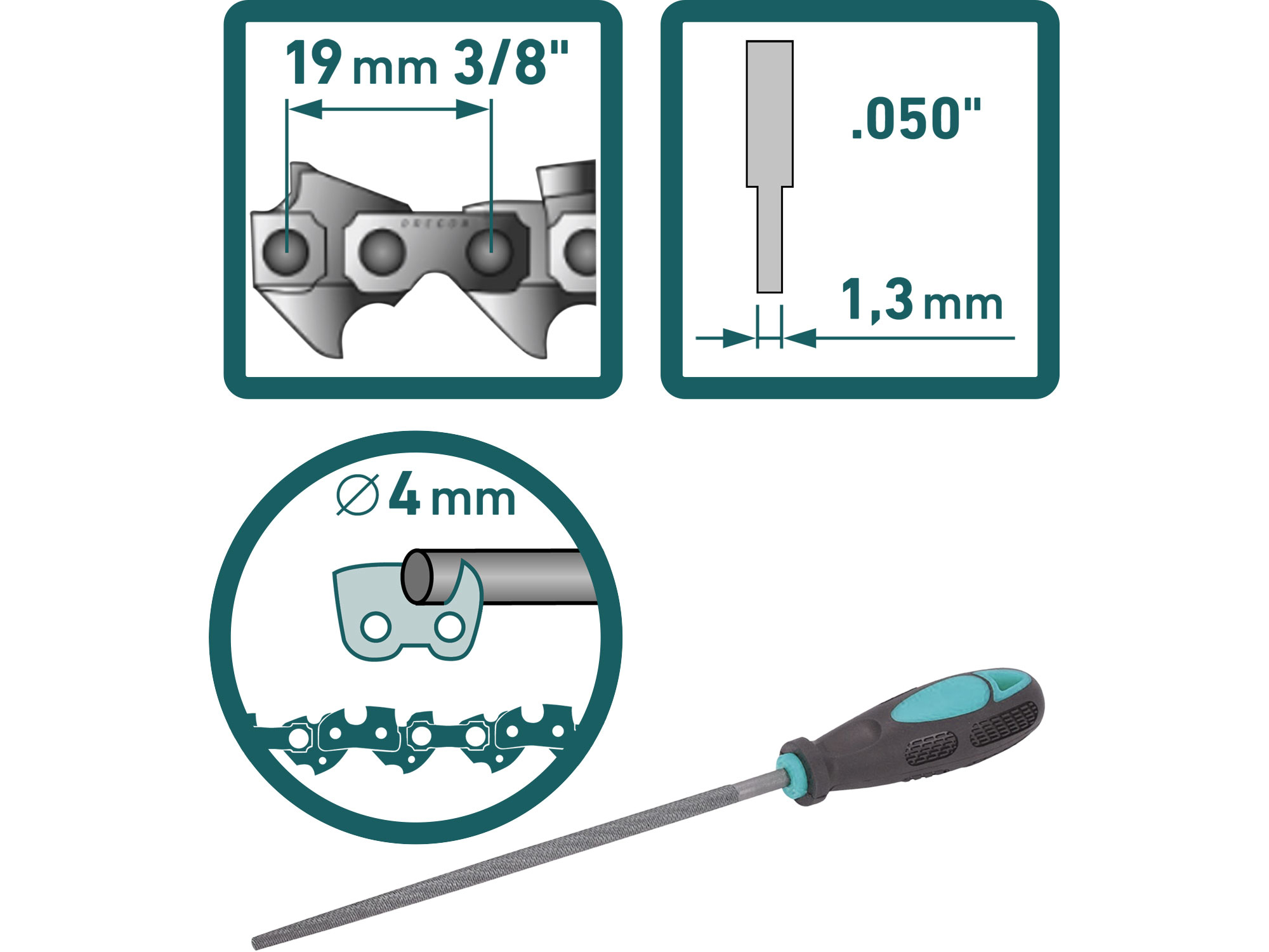 řetěz pro řetězové pily, 3/8', 1,3mm, role 1640 článků/30,5m