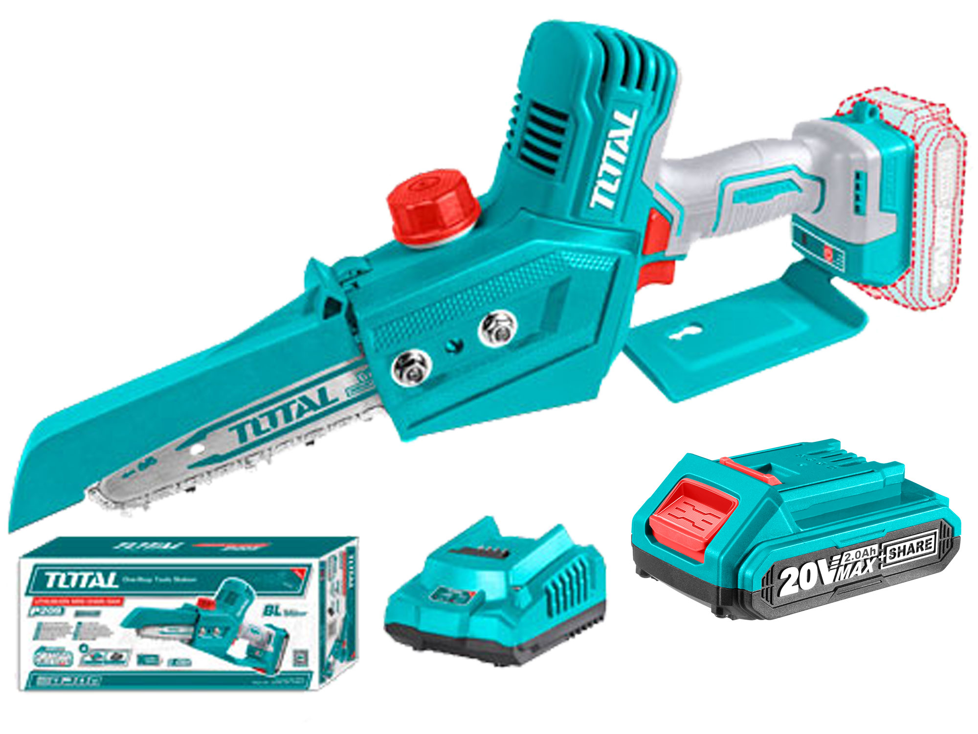 Řetězová pila AKU, mini, 20V LI-ION, Brushless, 1ks baterie, 1ks nabíječky