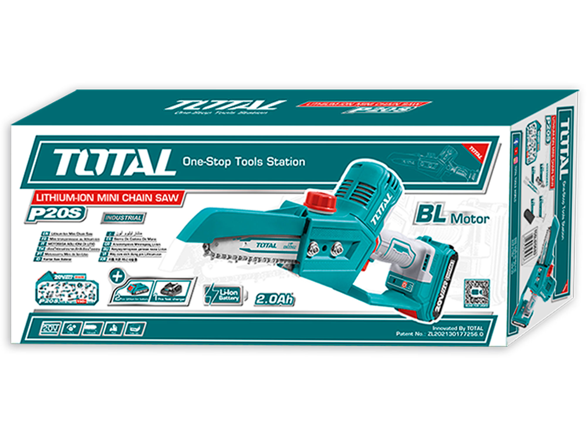 Řetězová pila AKU, mini, 20V LI-ION, Brushless, 1ks baterie, 1ks nabíječky