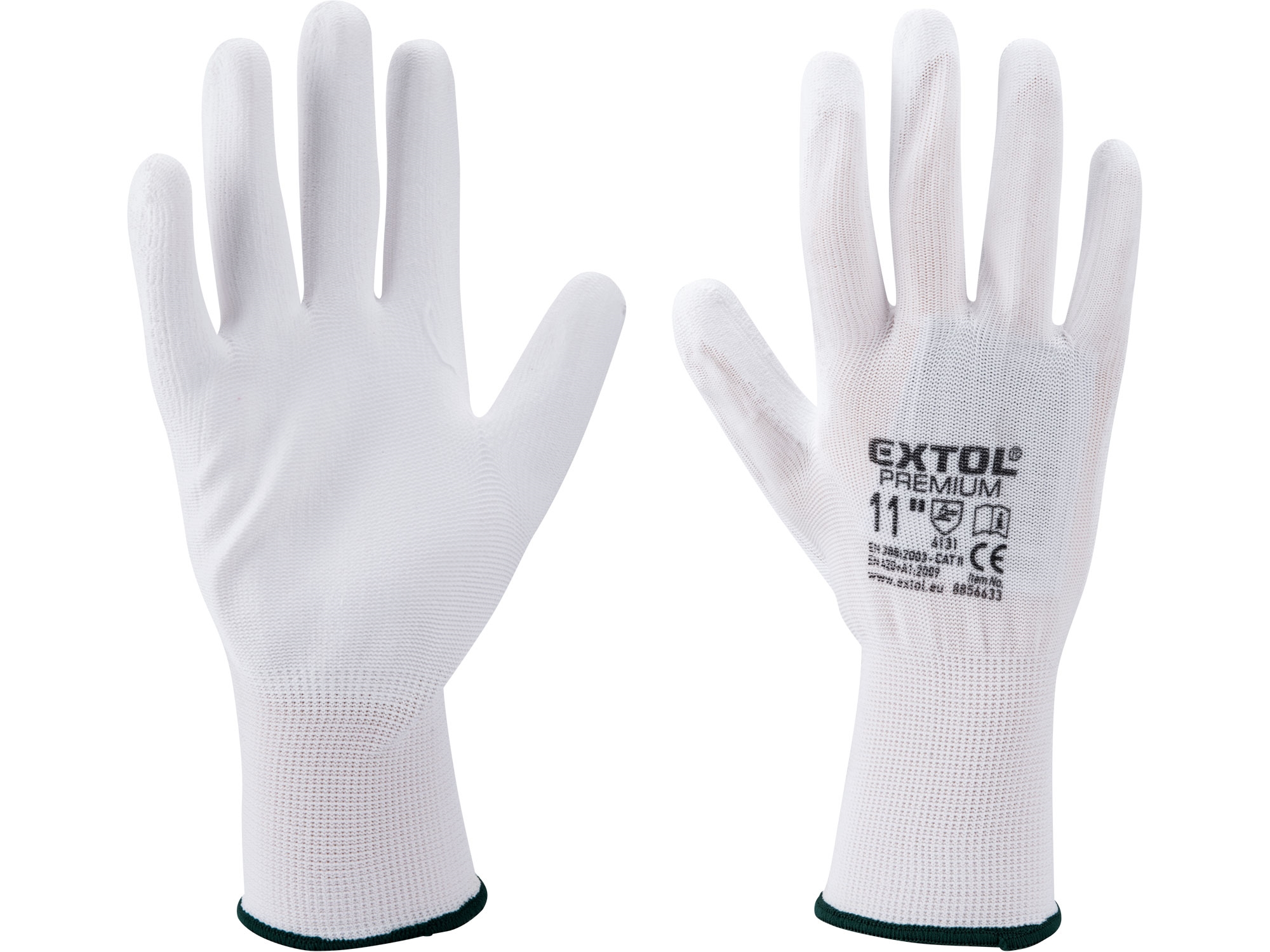 rukavice z polyesteru polomáčené v PU, bílé, velikost 9", EXTOL PREMIUM 8856631