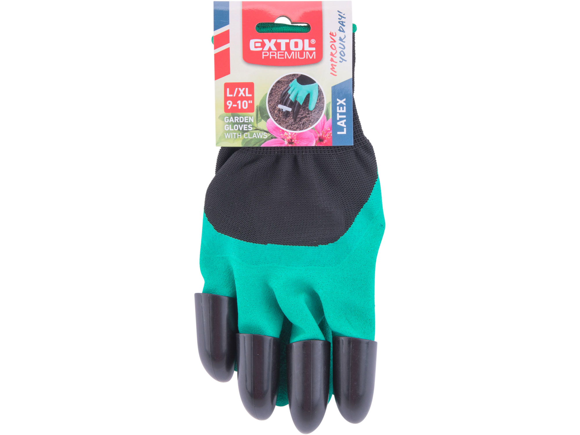 rukavice zahradní polyesterové s latexem a drápy na pravé ruce, velikost 9", PES s latexem