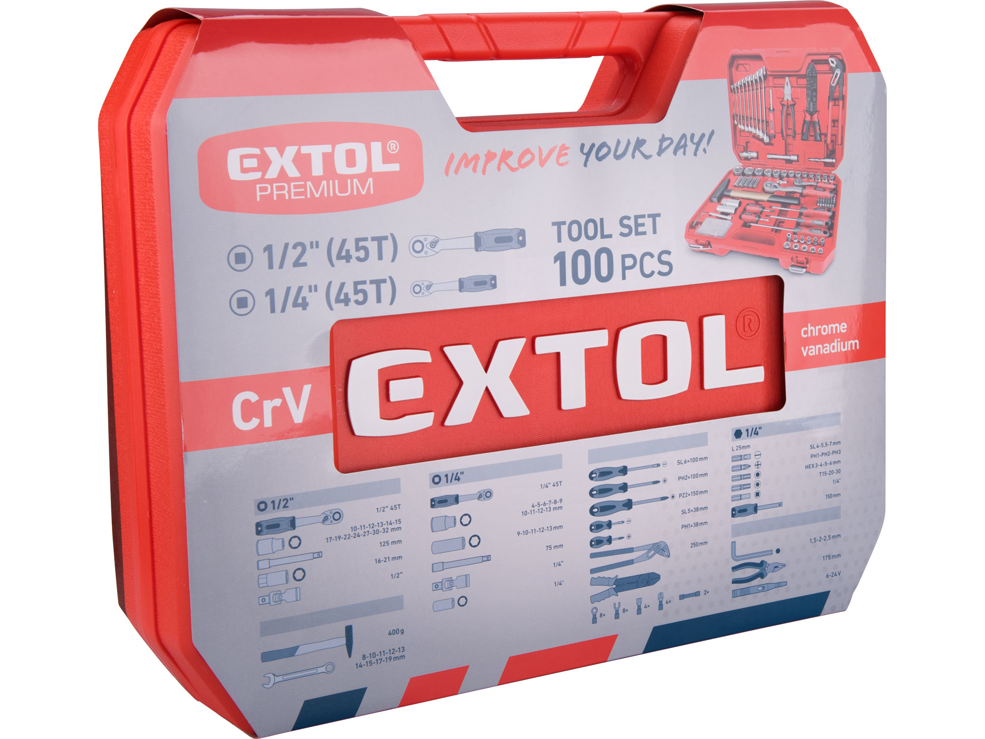 sada nářadí 100ks, 1/4", 1/2", CrV