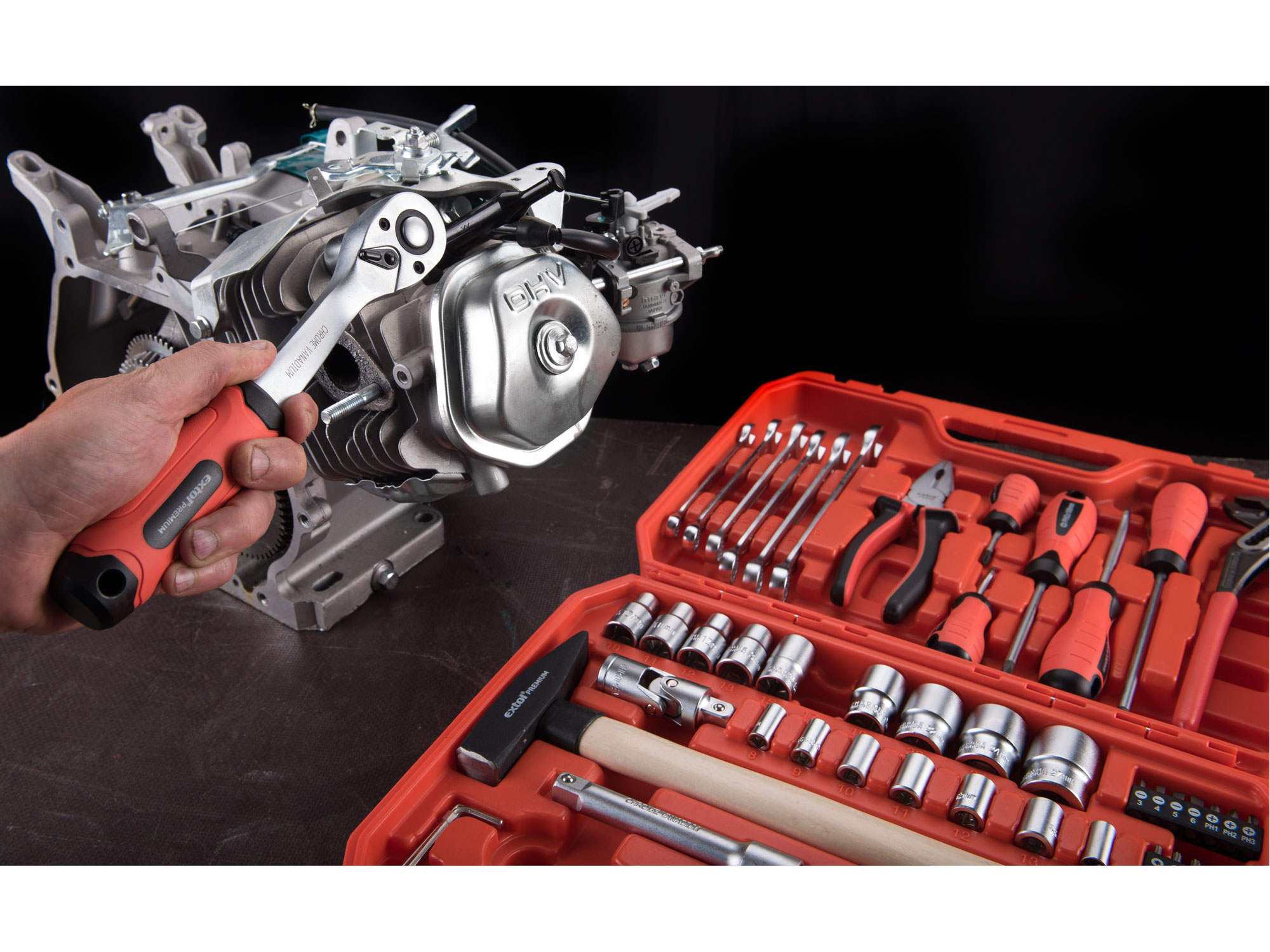 sada nářadí 55ks, 1/4", 1/2", CrV