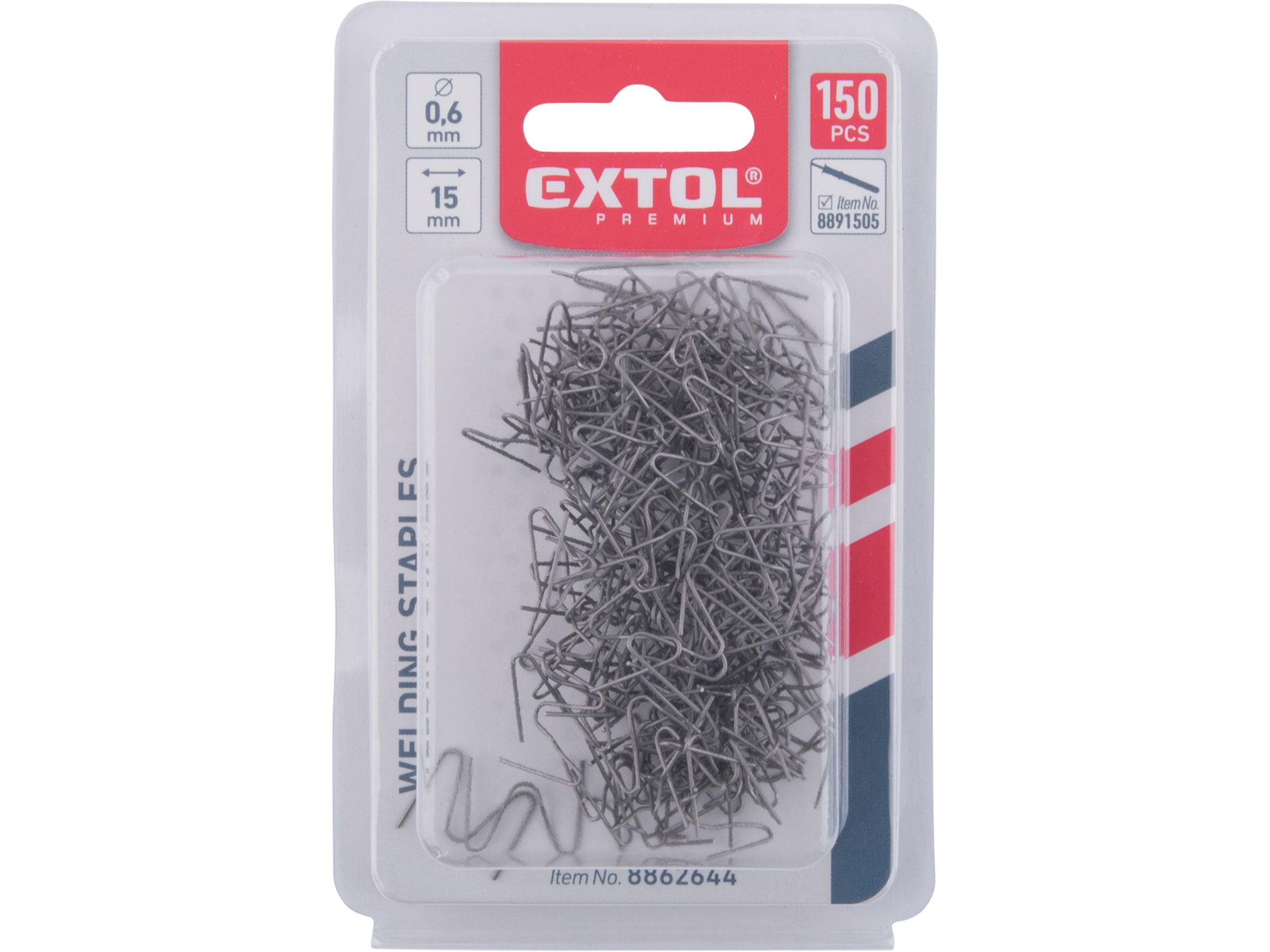 spony svařovací, 150ks, vnější roh "M", ⌀0,6mm, rozteč 15mm