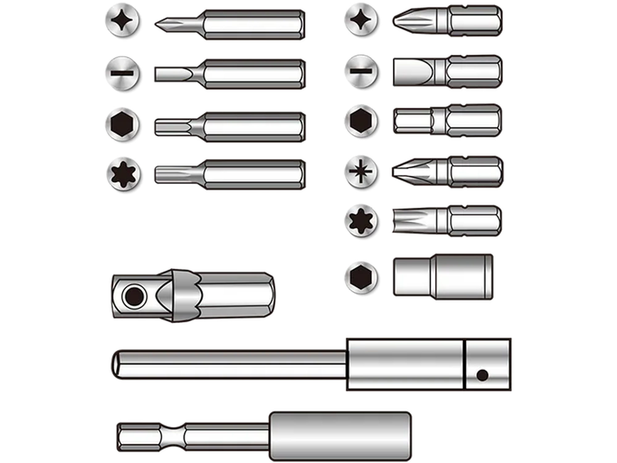 Šroubovák ráčnový a hodinářsky s ořechy a hroty, sada 55ks, industrial