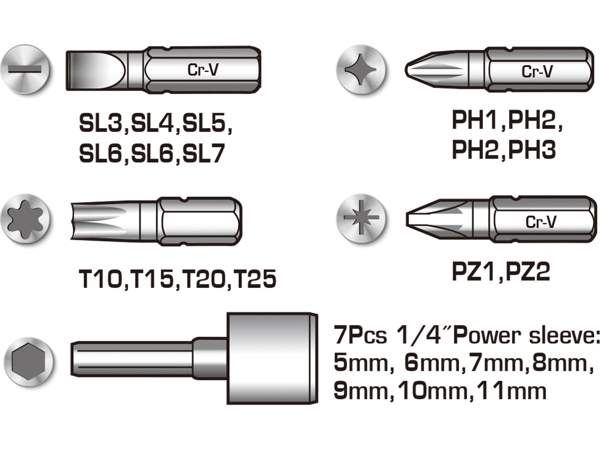 Šroubovák řáčnový s hroty, sada 24ks