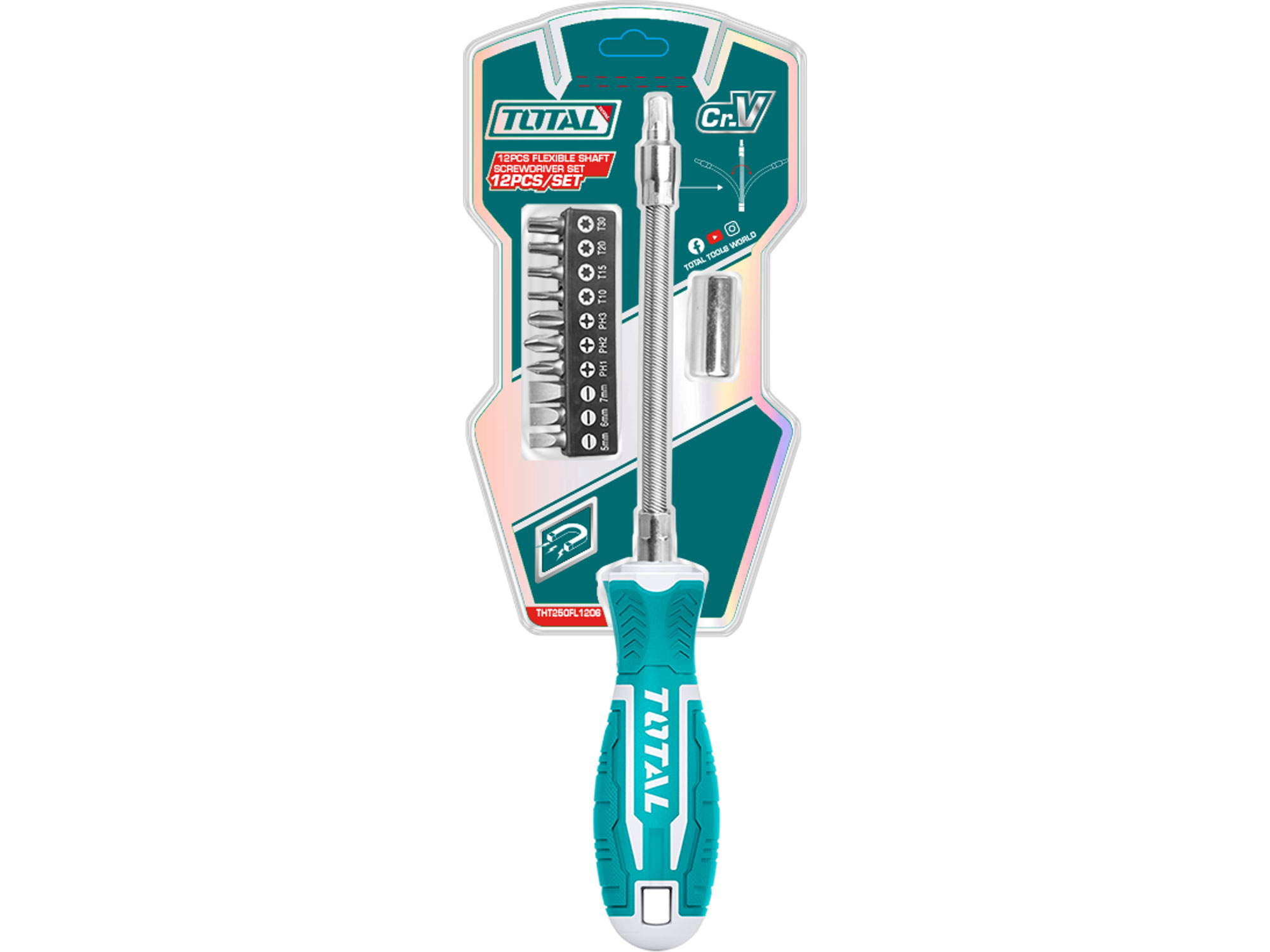 Šroubovák s ohebnou hřídelí a hroty, sada 12ks, CrV