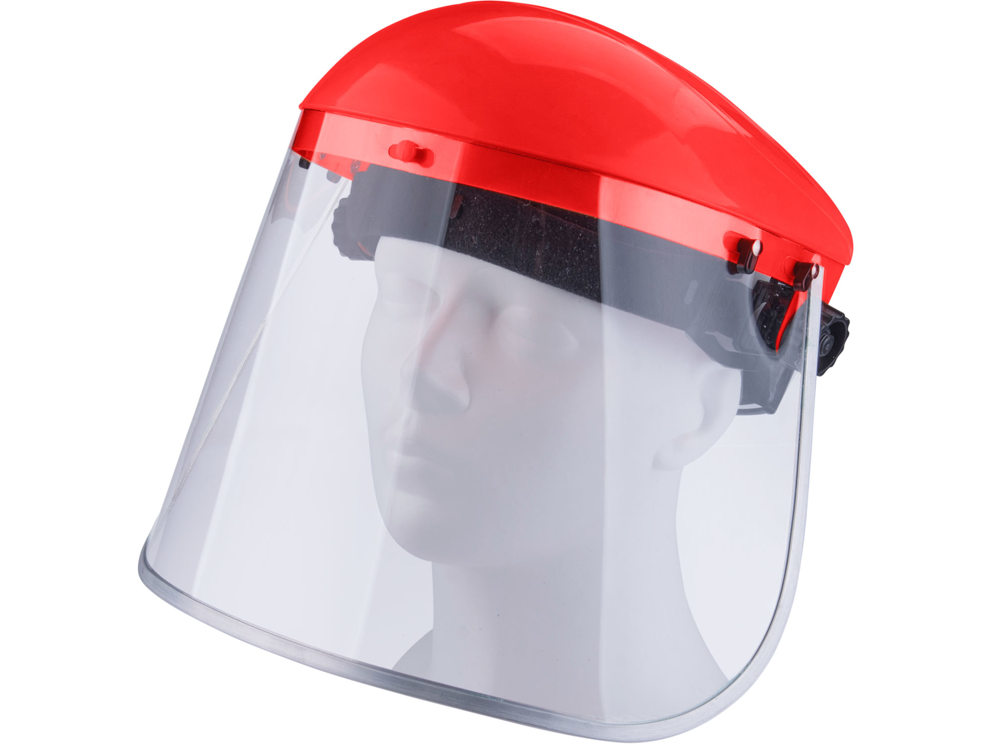 štít celoobličejový s náhlavním držákem, čirý polykarbonát