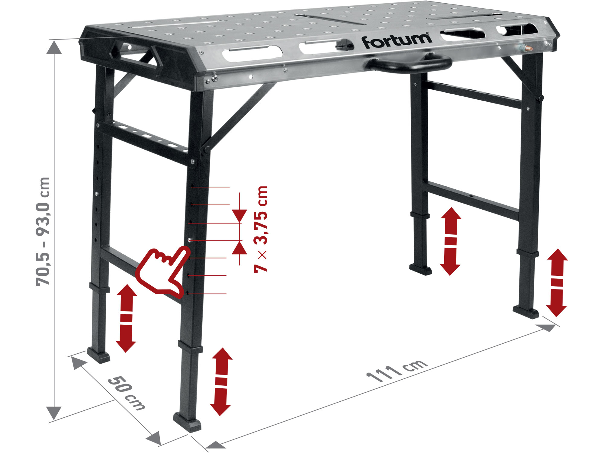 stůl svařovací přenosný, 107x53cm, výška 70-93cm