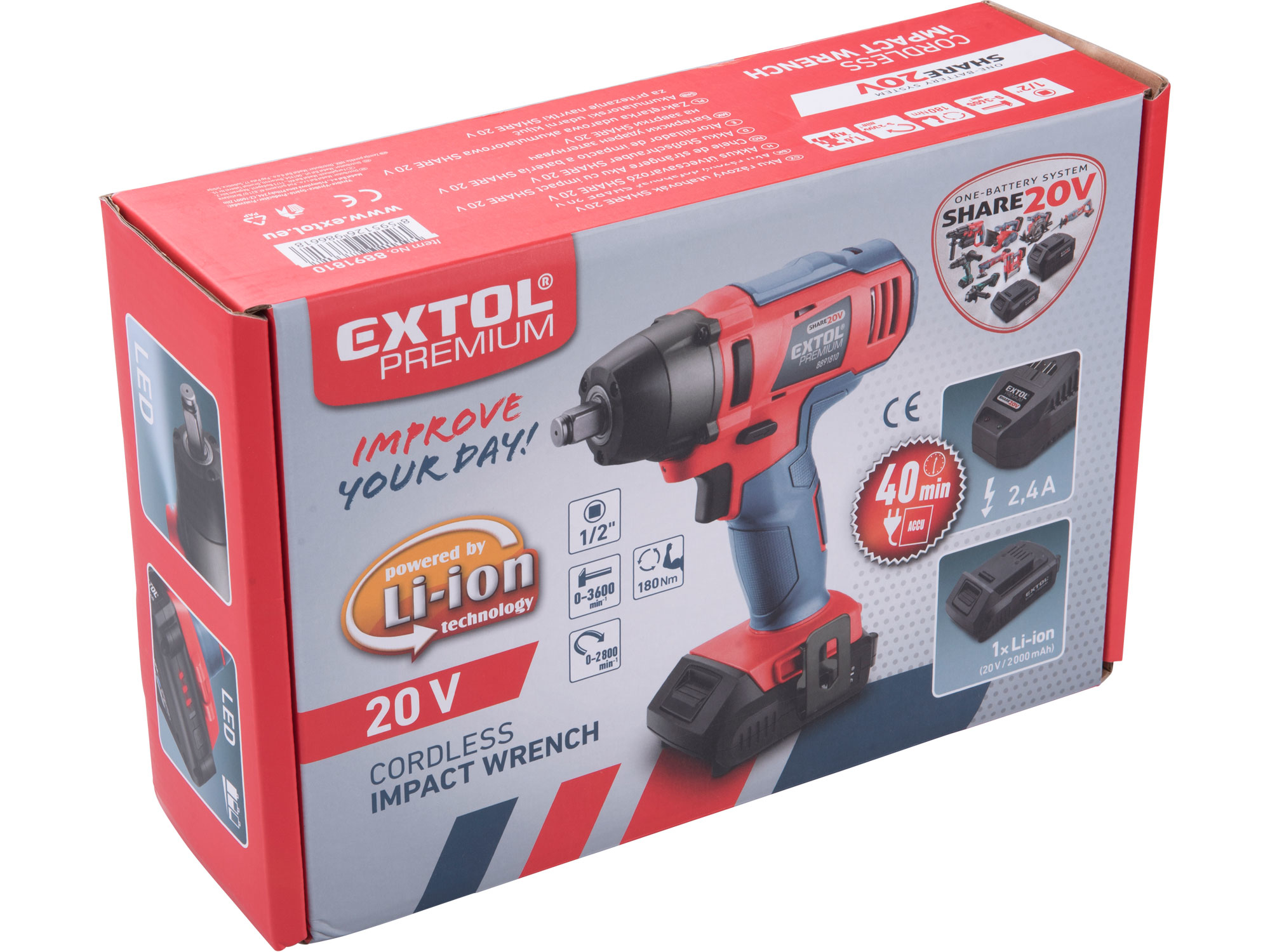 utahovák rázový 1/2" aku SHARE20V, 180Nm, 20V Li-ion, bez baterie a nabíječky