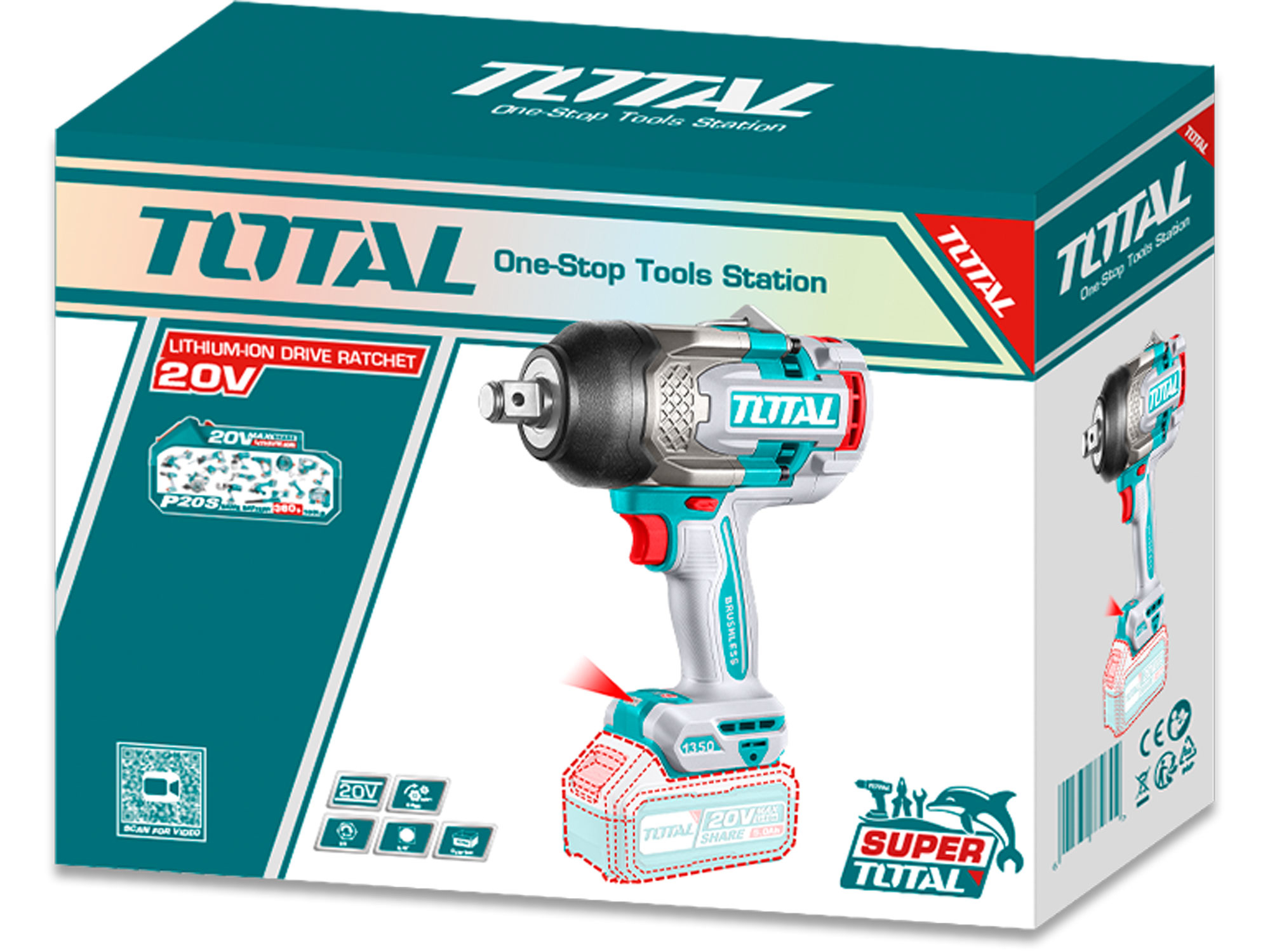 Utahovák rázový AKU  3/4", BRUSHLESS, 1350Nm, 20V Li-ion, industrial, bez baterie a nabíječky